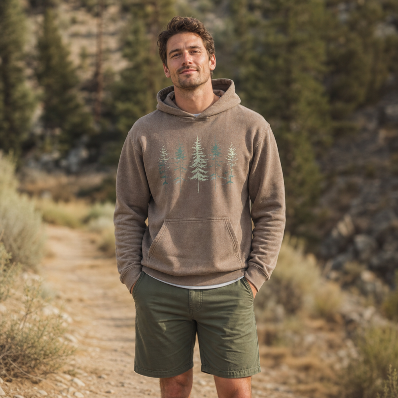 Minimal Pine Forest Silhouette Washed Hoodie