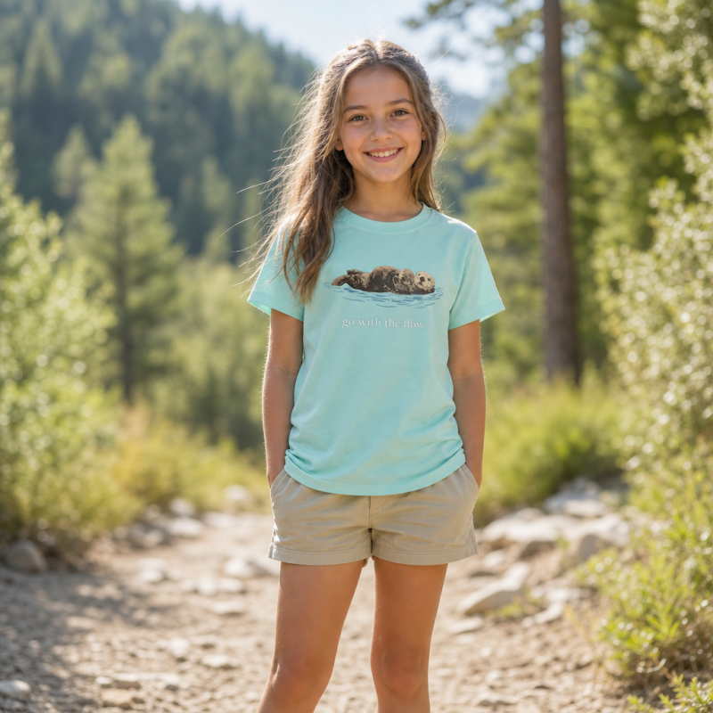 Go With The Flow Sea Otter Wildlife Nature Kids T-Shirt