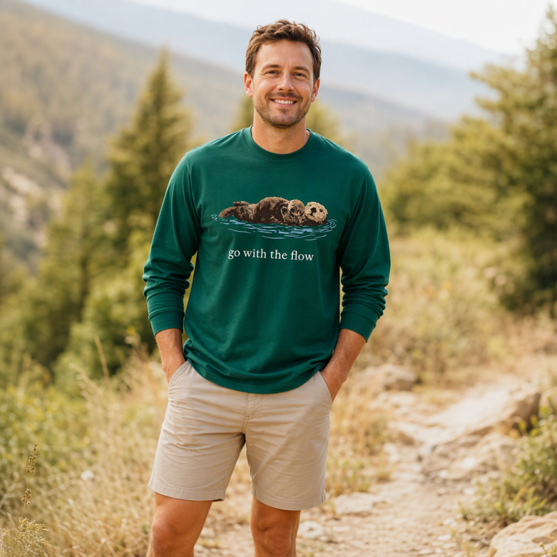 Go With The Flow Sea Otter Wildlife Nature Long Sleeve T-Shirt