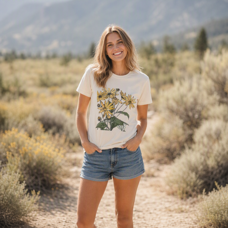 Yellow Wildflowers Botanical Illustration T-Shirt