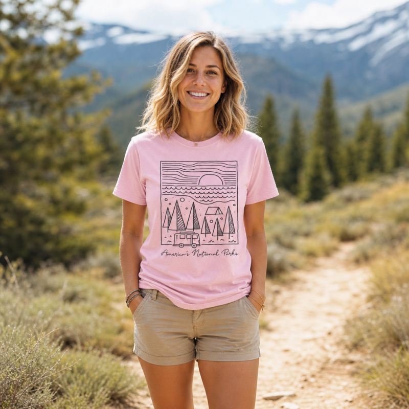 America’s National Parks Line Art Camper T-Shirt