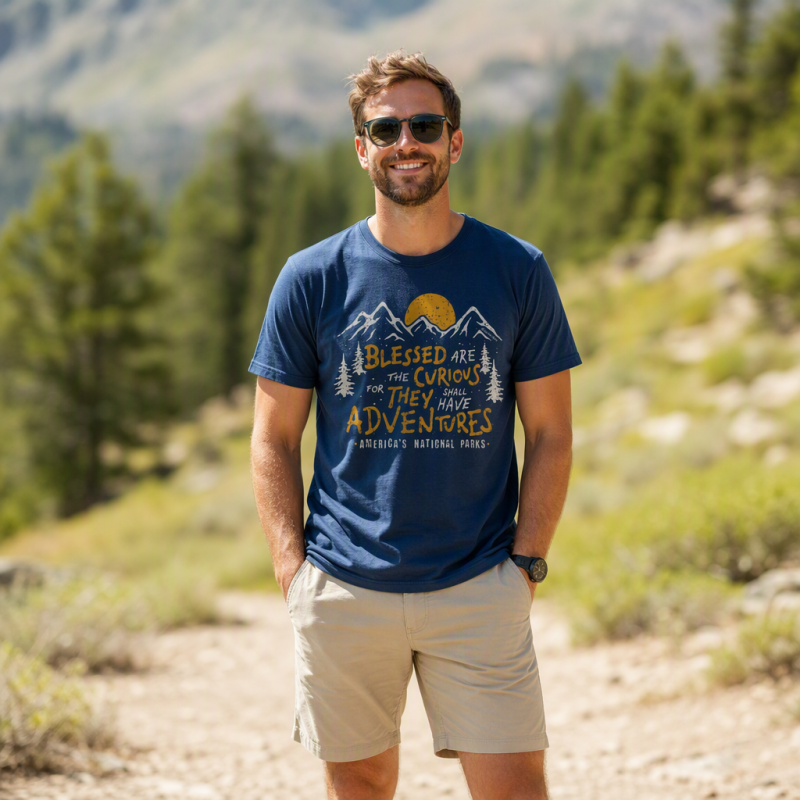 Blessed Are the Curious Adventure Mountains T-Shirt