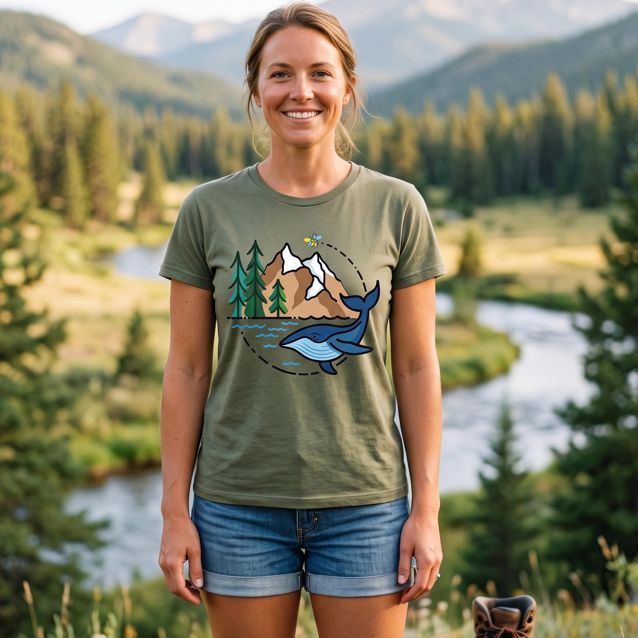 Whale & Mountain Forest T-Shirt