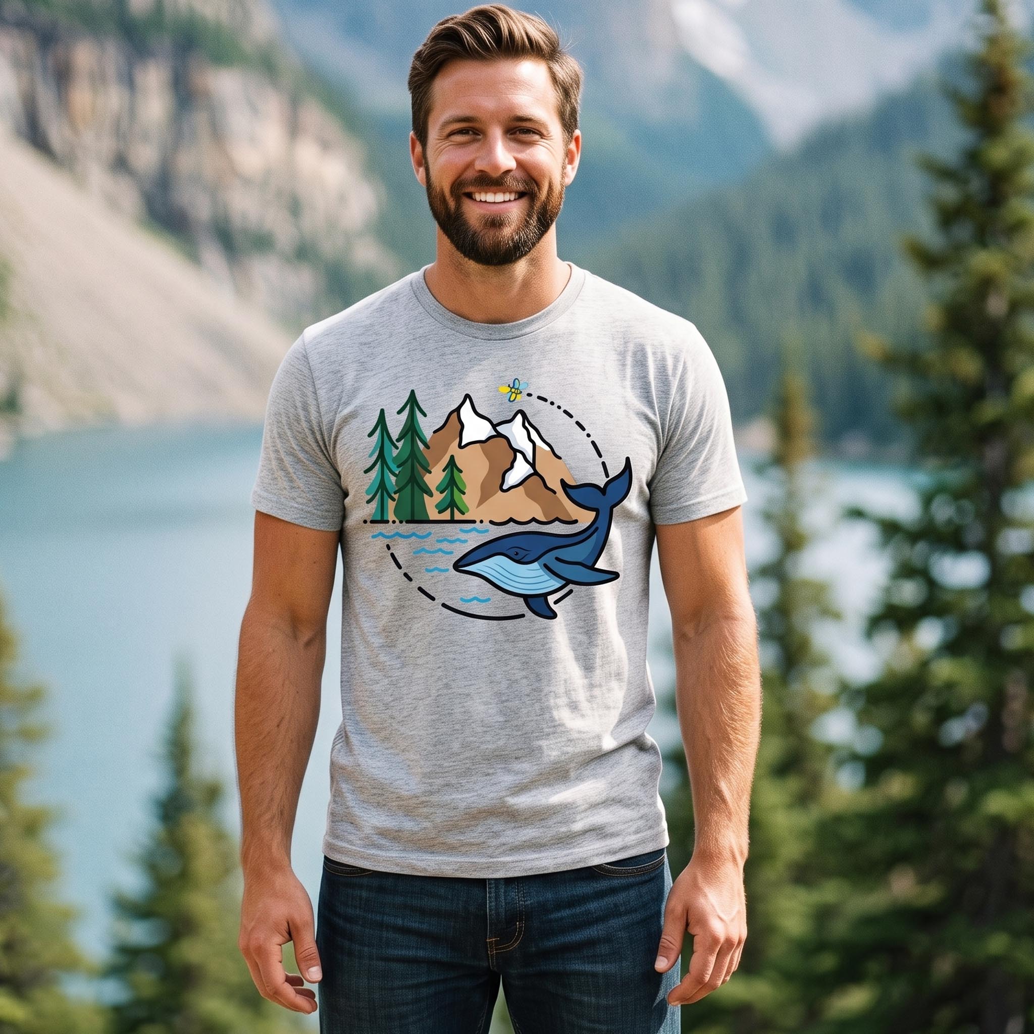 Whale & Mountain Forest T-Shirt