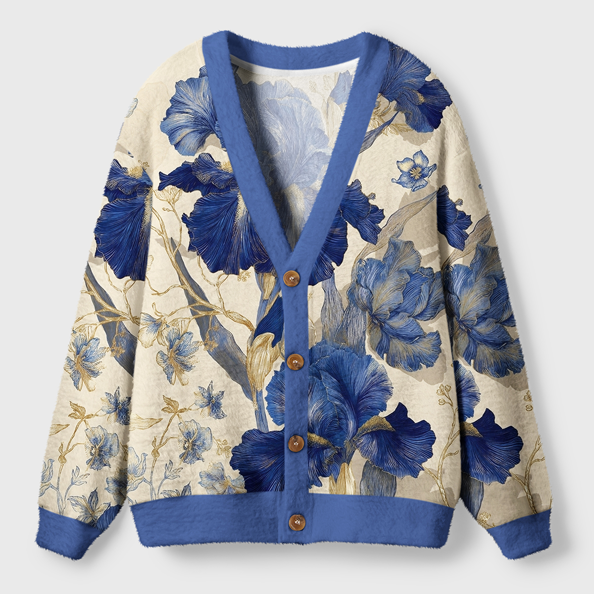Blue Iris Botanical Ugly Cardigan Sweaters
