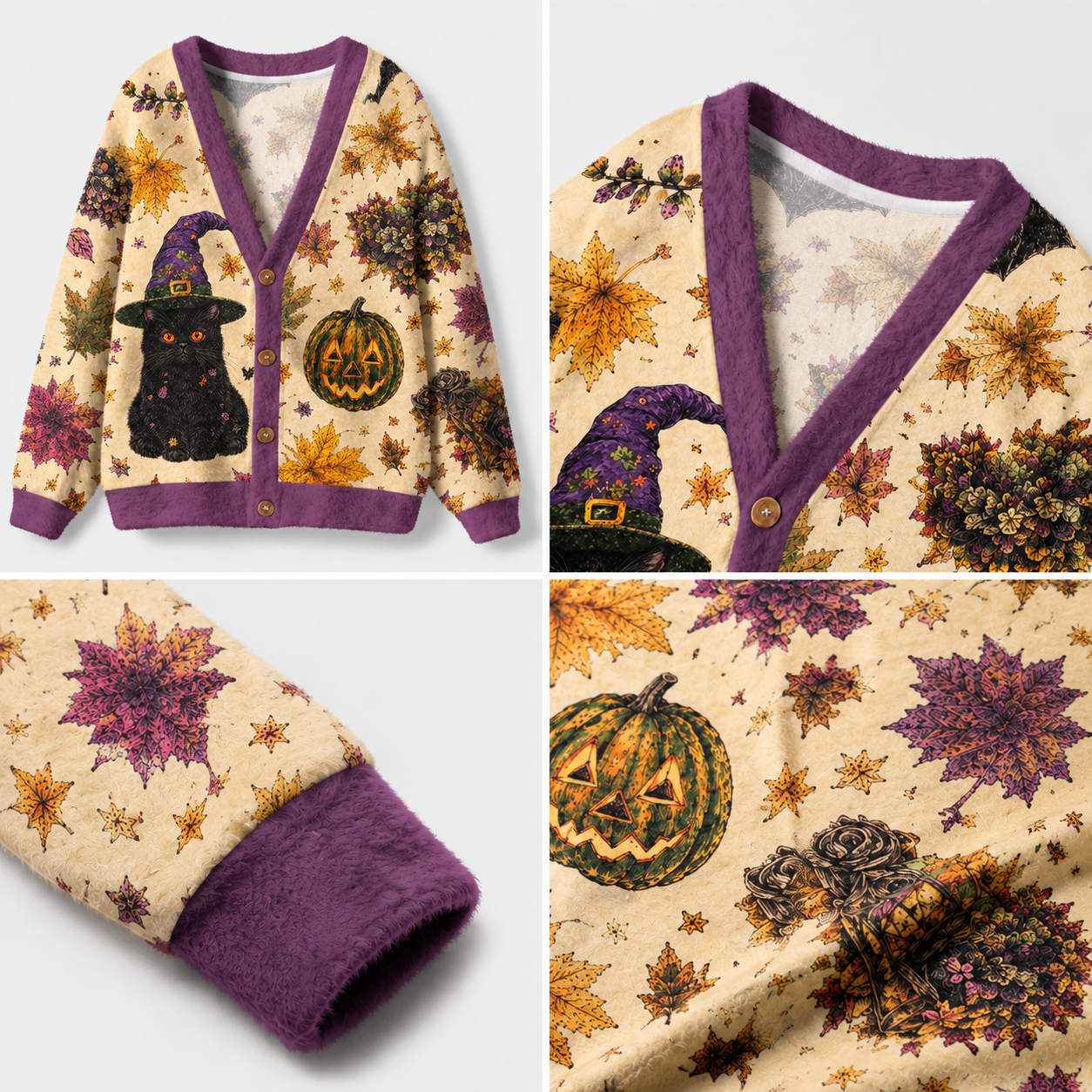 Witch Cat Pumpkin Ugly Cardigan Sweaters