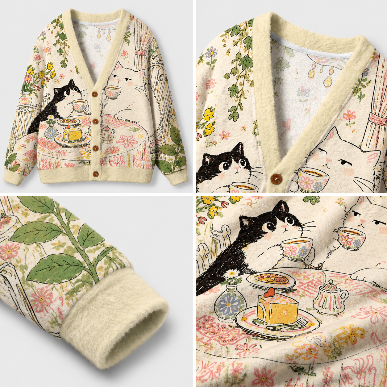 Cat Tea Party Ugly Cardigan Sweaters