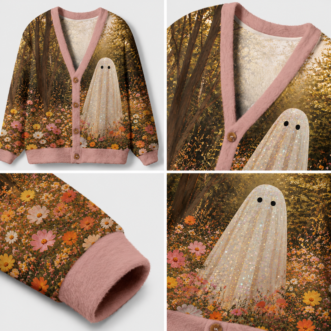 Forest Ghost Flower Ugly Cardigan Sweaters