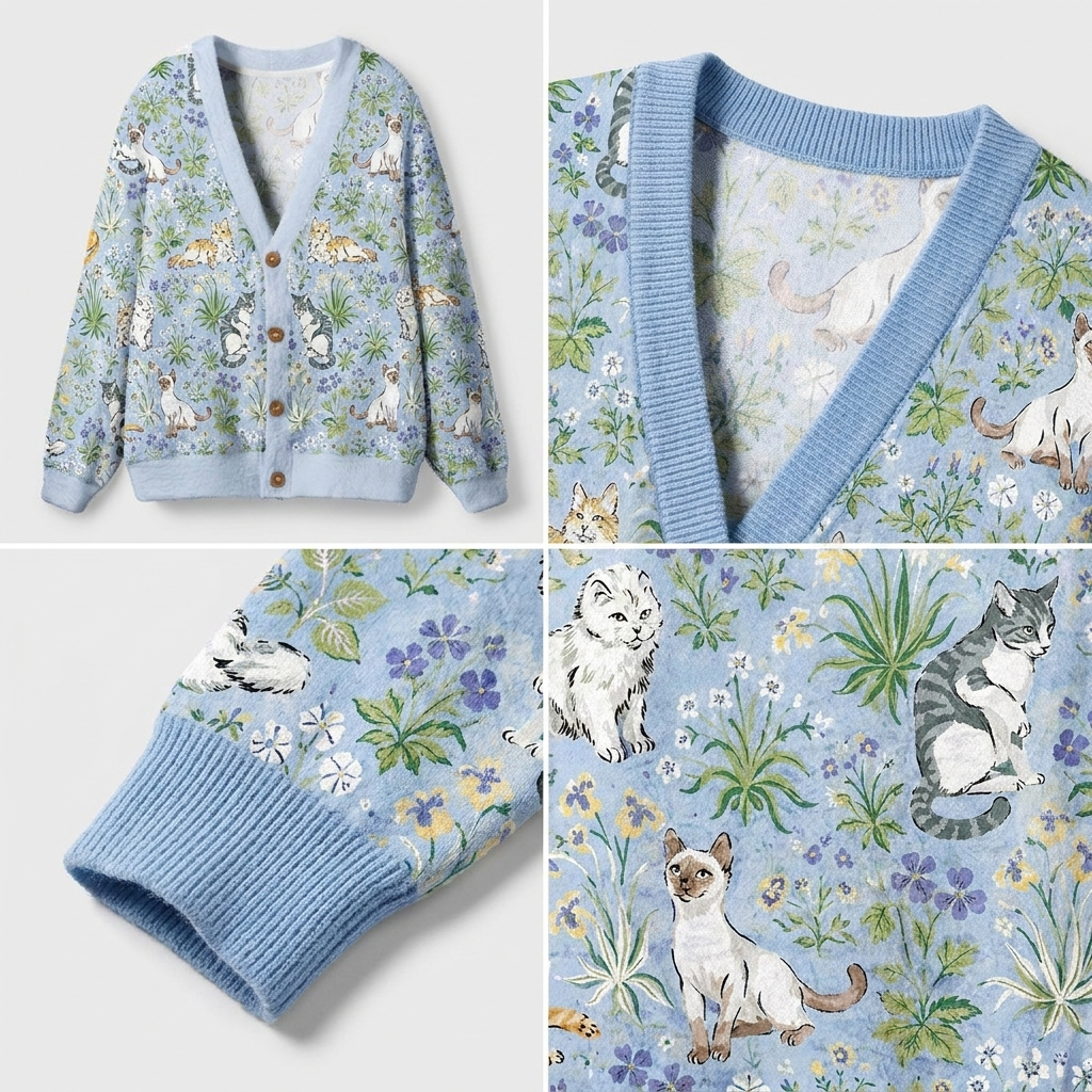 Cats in the Flower Patch Ugly Cardigan Sweaters