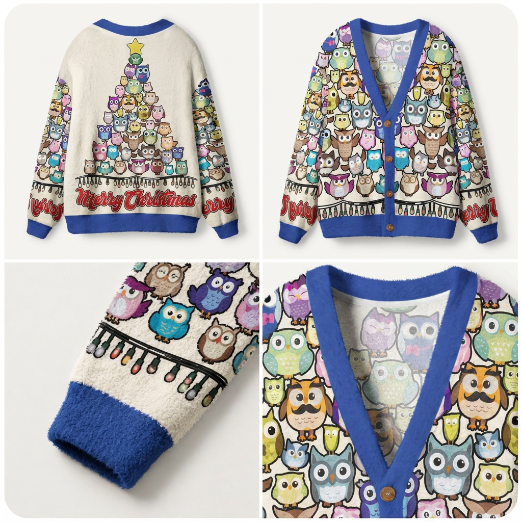 Owl Be Home for Christmas Ugly Cardigan Sweaters