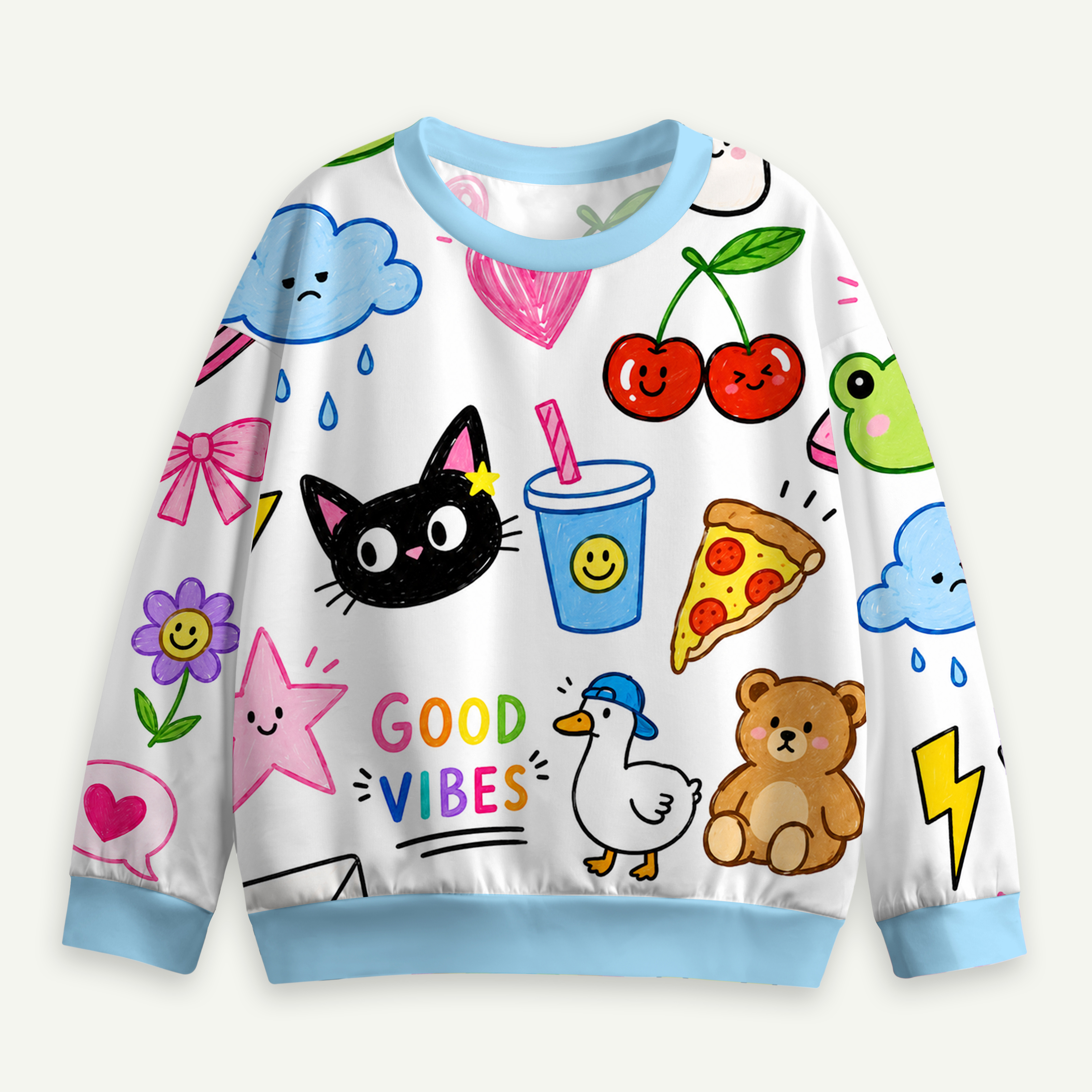 Good Vibes Kawaii Sticker Mix Kids All-over Printed Sweatshirt