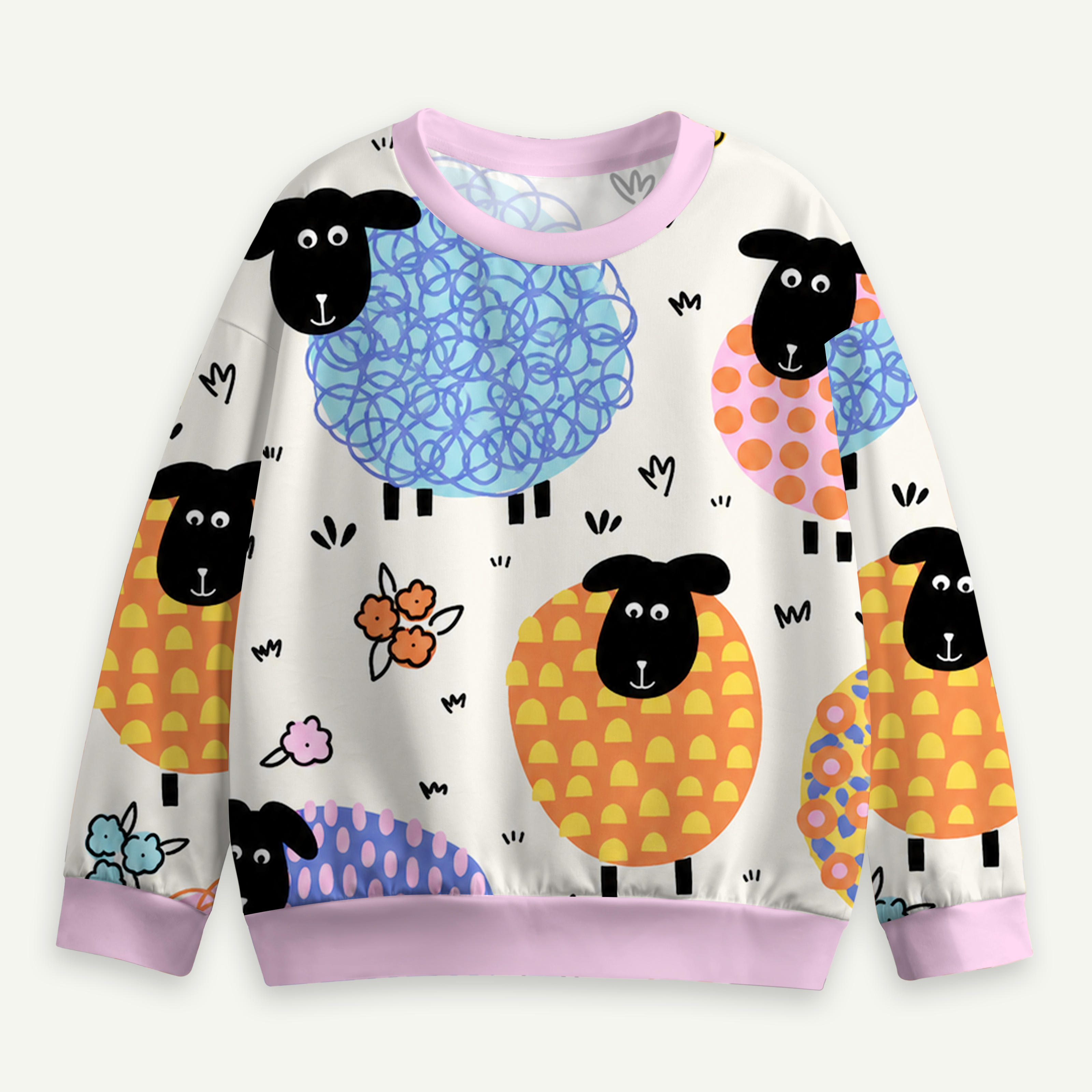 Colorful Sheep Flock Pattern Kids All-over Printed Sweatshirt