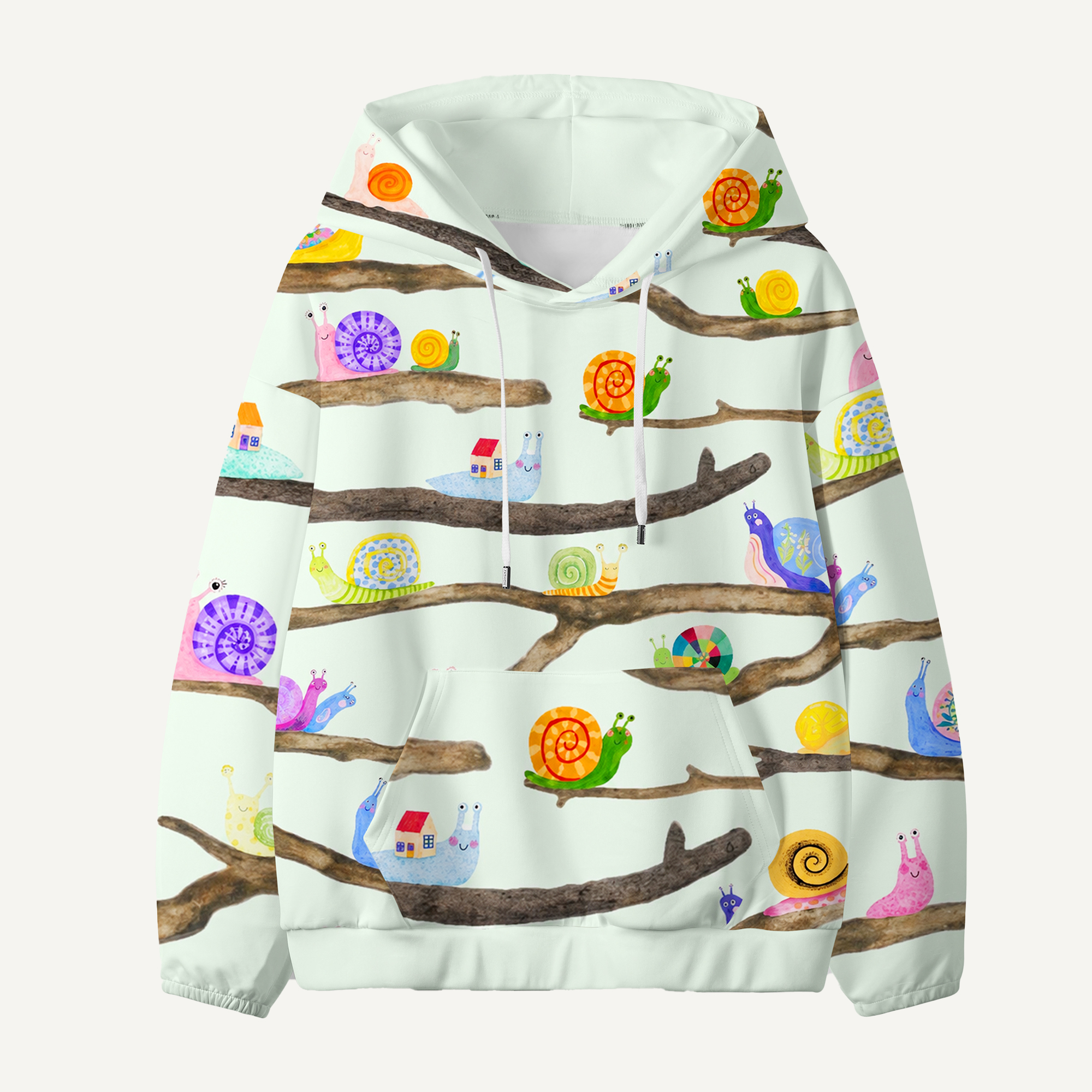 Rainbow Snails On Branches Pattern Kids All-over Printed Hoodie