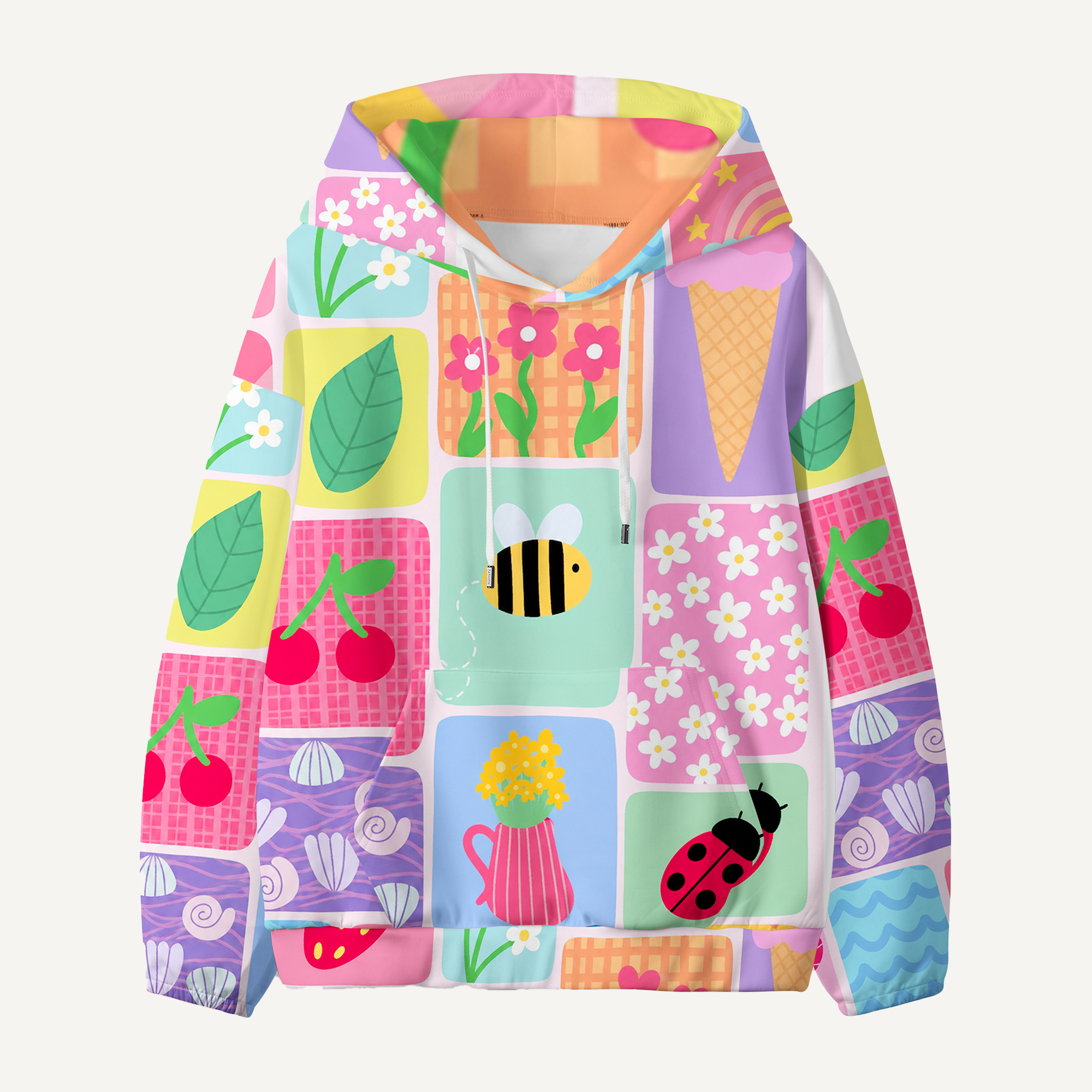 Colorful Garden Sticker Patchwork Kids All-over Printed Hoodie