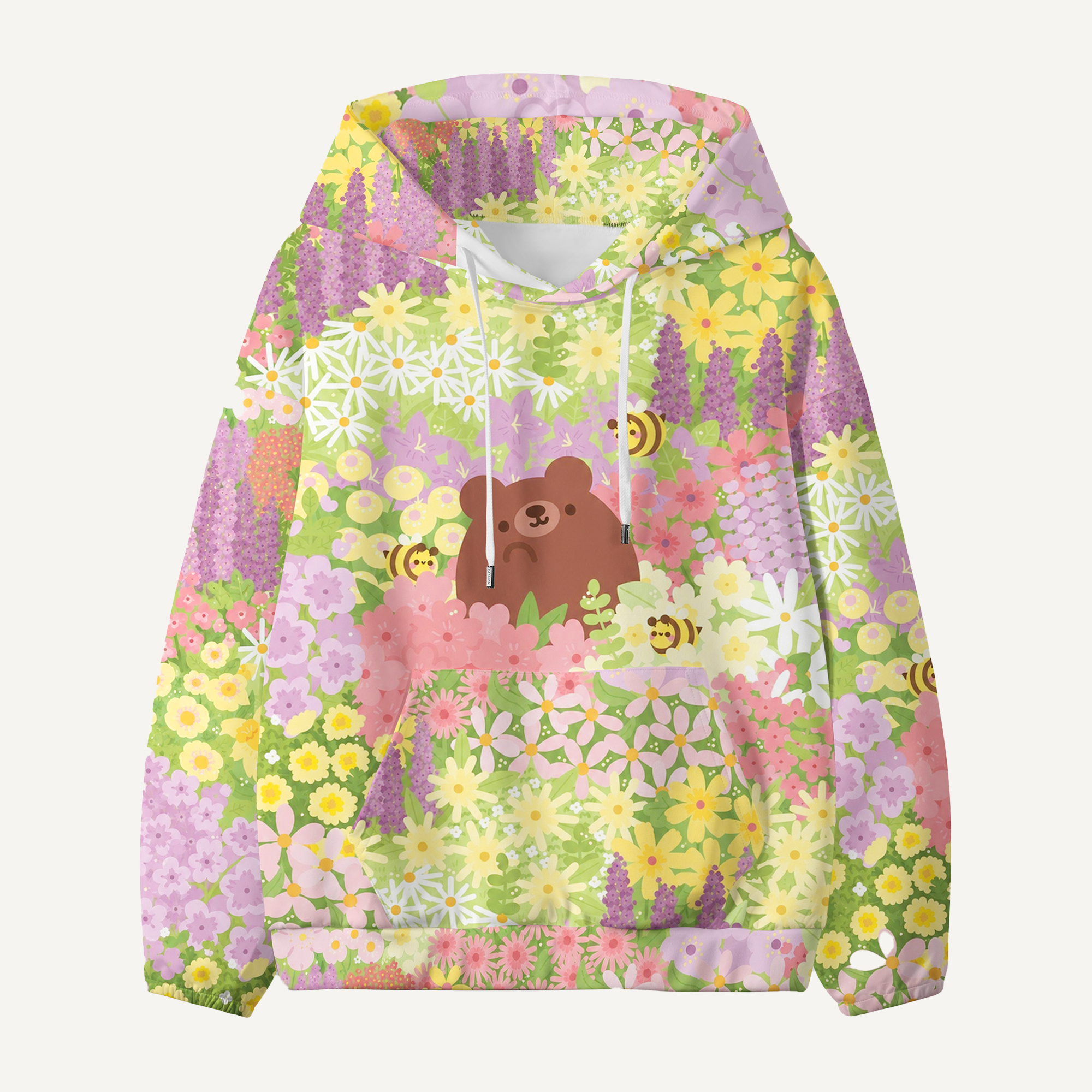 Bear In A Wildflower Meadow Kids All-over Printed Hoodie