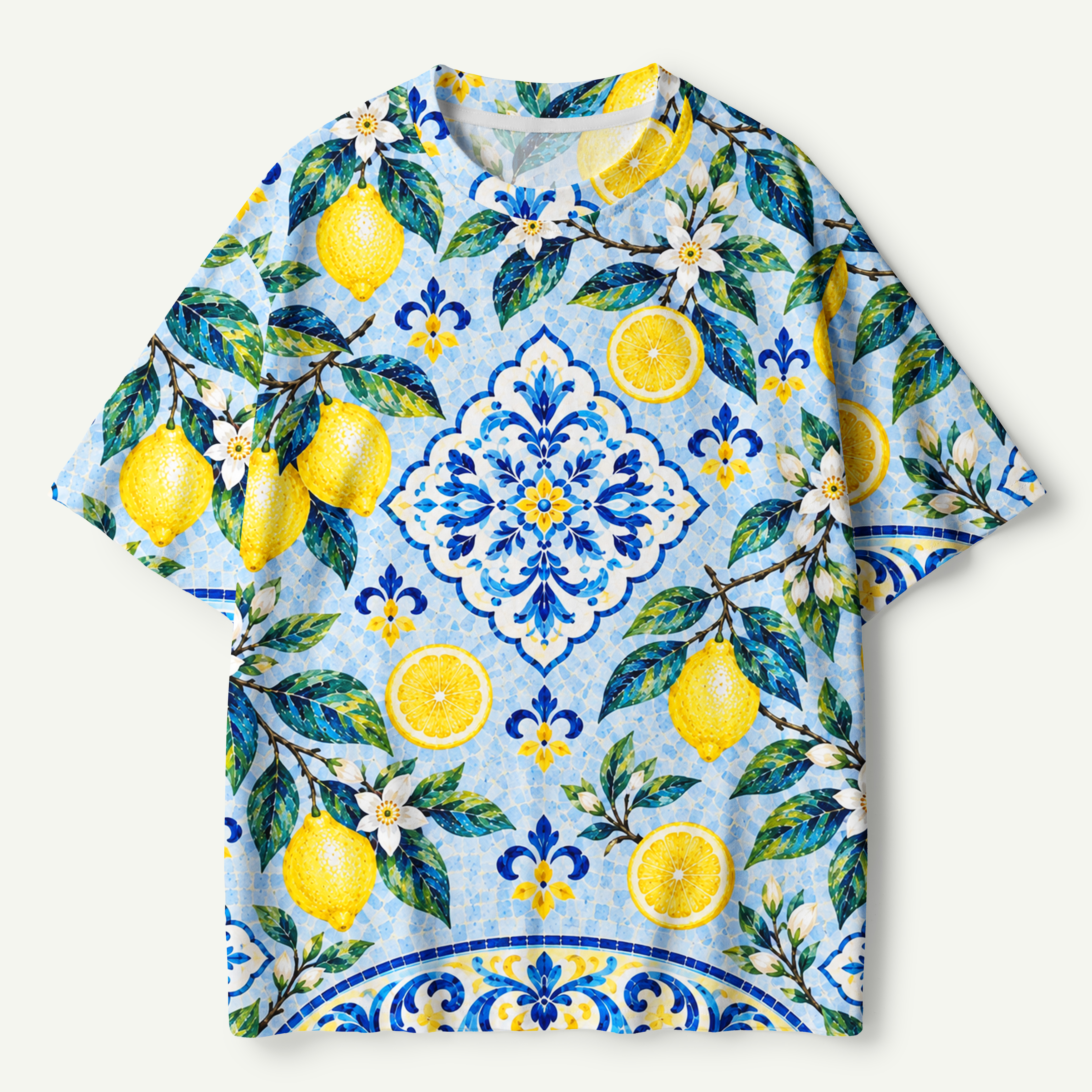 Sicilian Lemon Tile Garden Premium Pure Cotton Tee