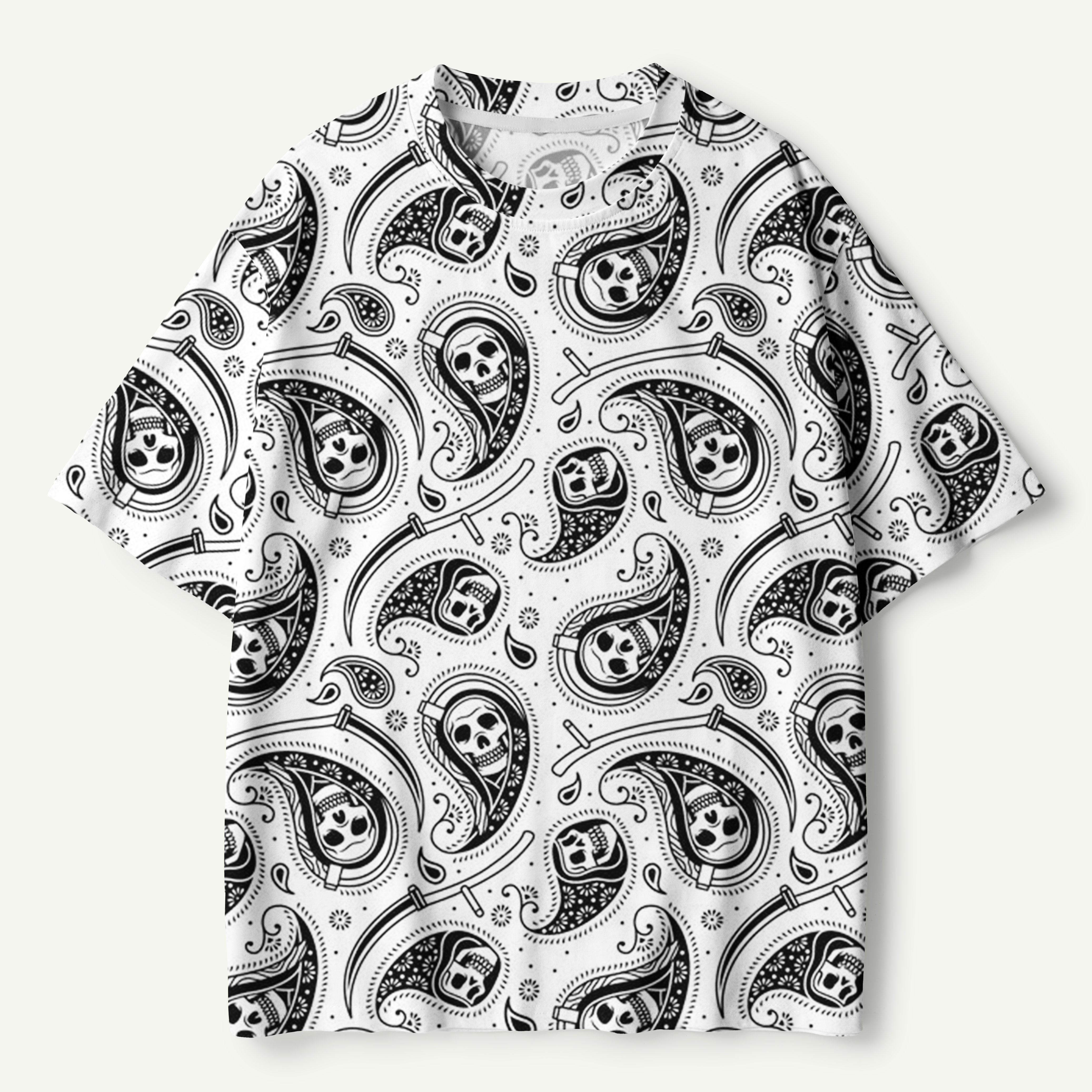 Skull Paisley Noir Premium Pure Cotton Tee