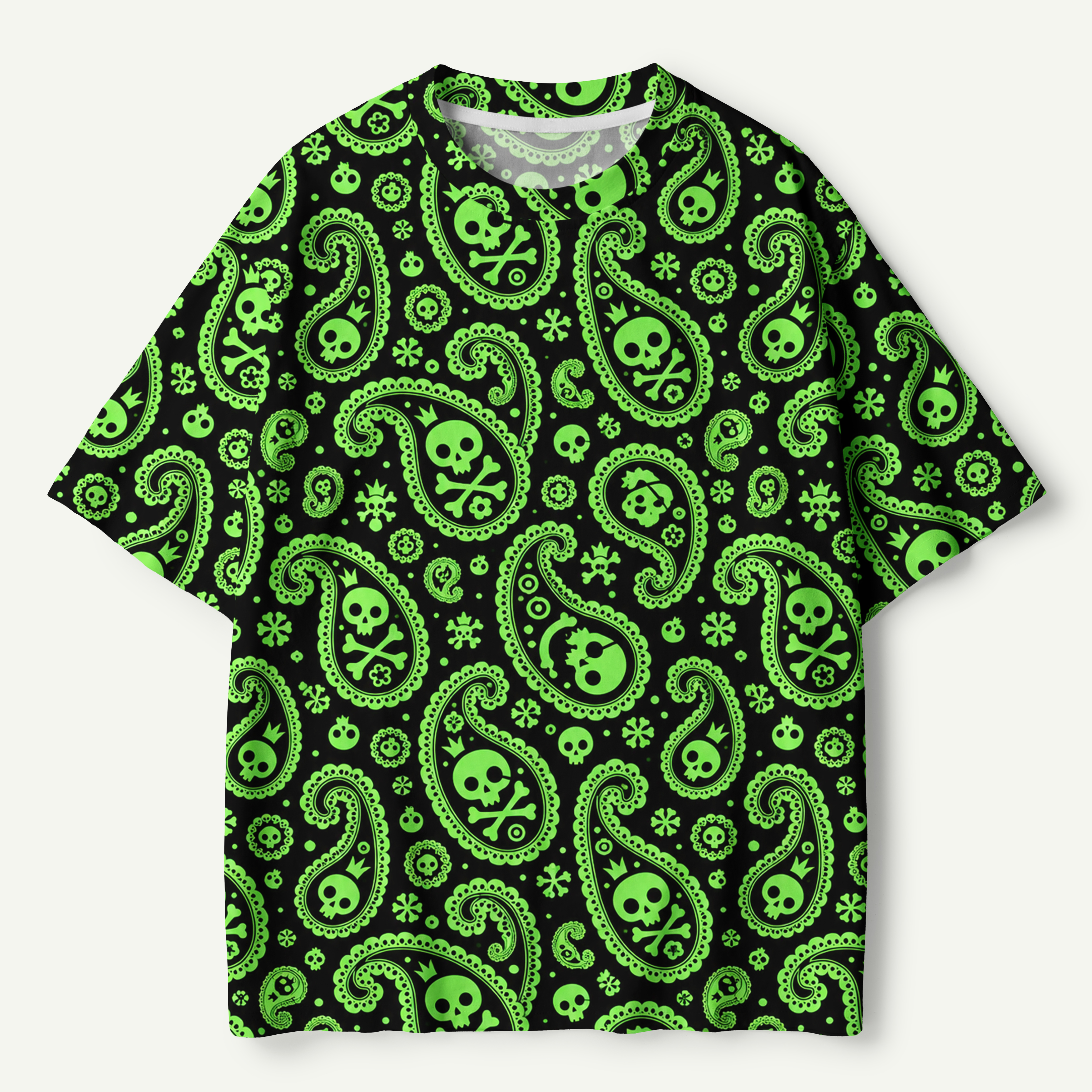 Toxic Green Skull Paisley Premium Pure Cotton Tee