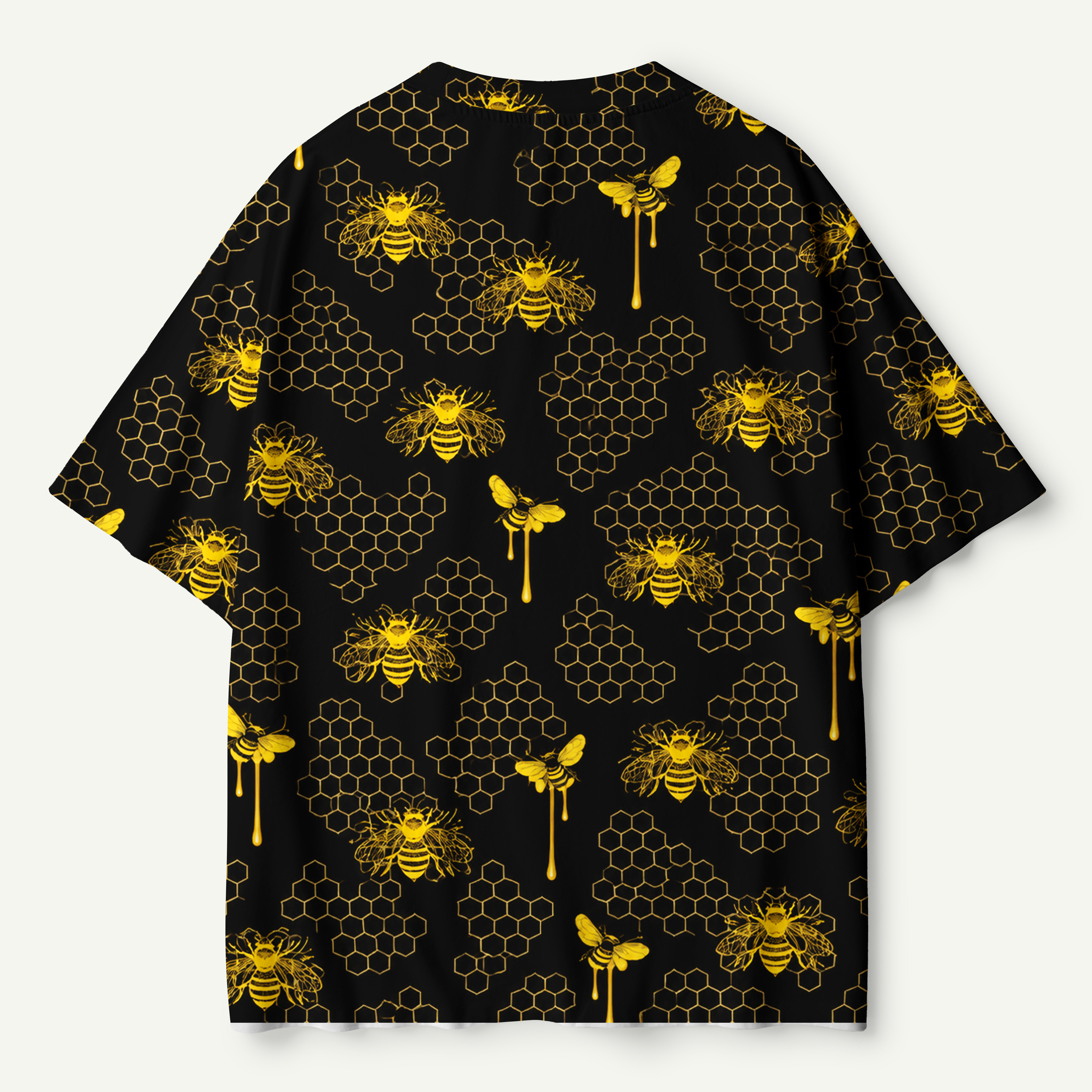 Golden Bees On Honeycomb Dark Pattern Premium Pure Cotton Tee