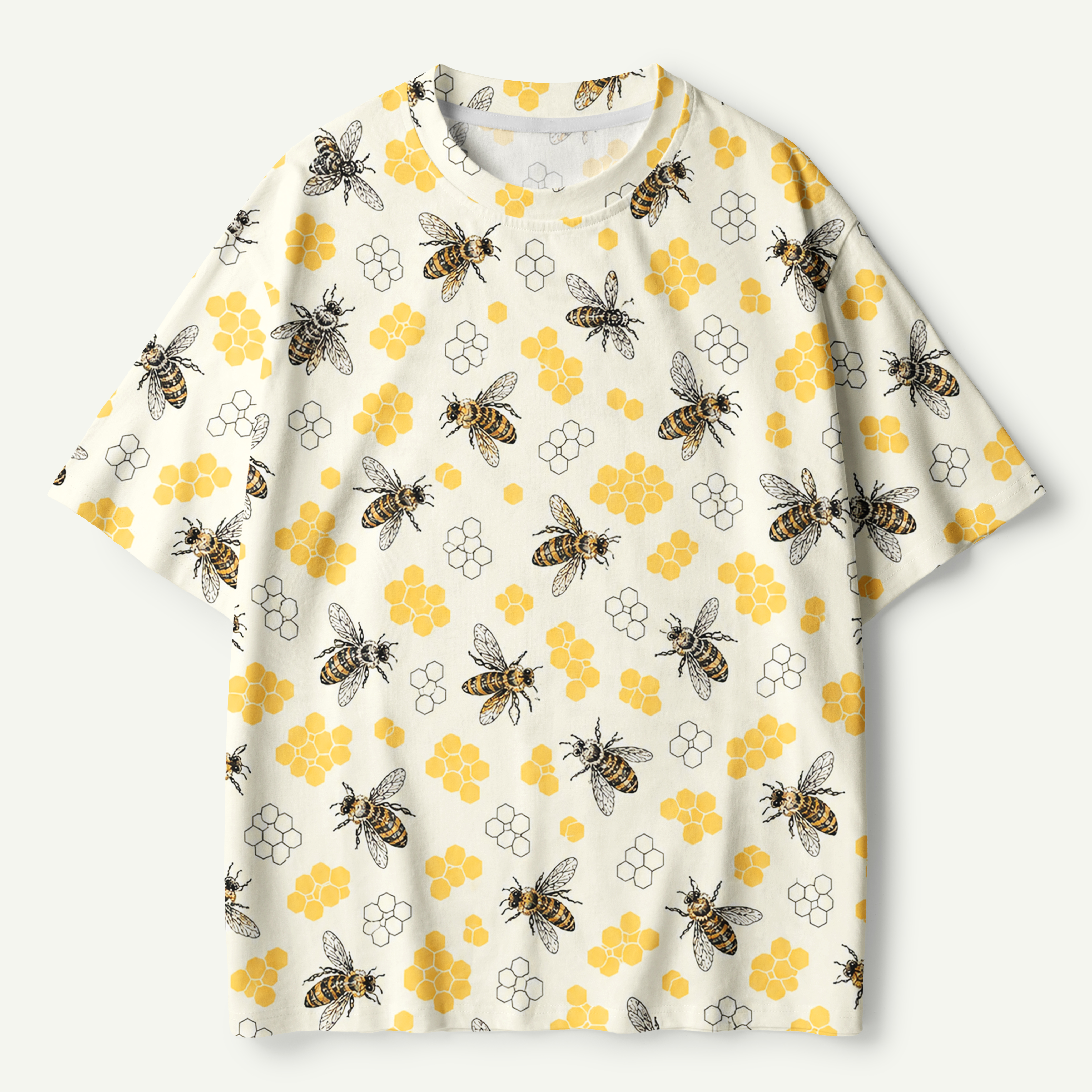 Vintage Bees And Honeycomb Soft Pattern Premium Pure Cotton Tee