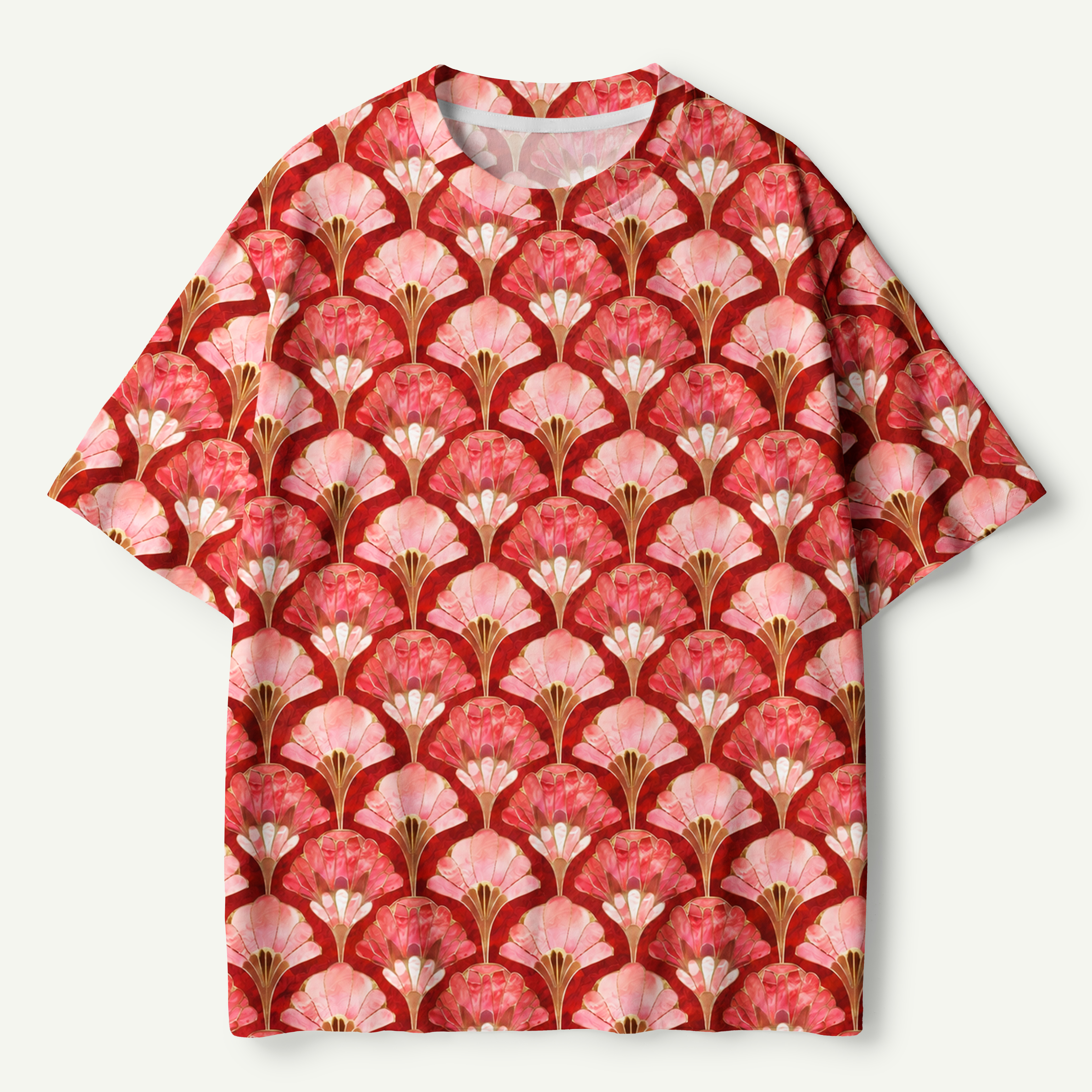 Blush Fan Floral Art Deco Pattern Premium Pure Cotton Tee