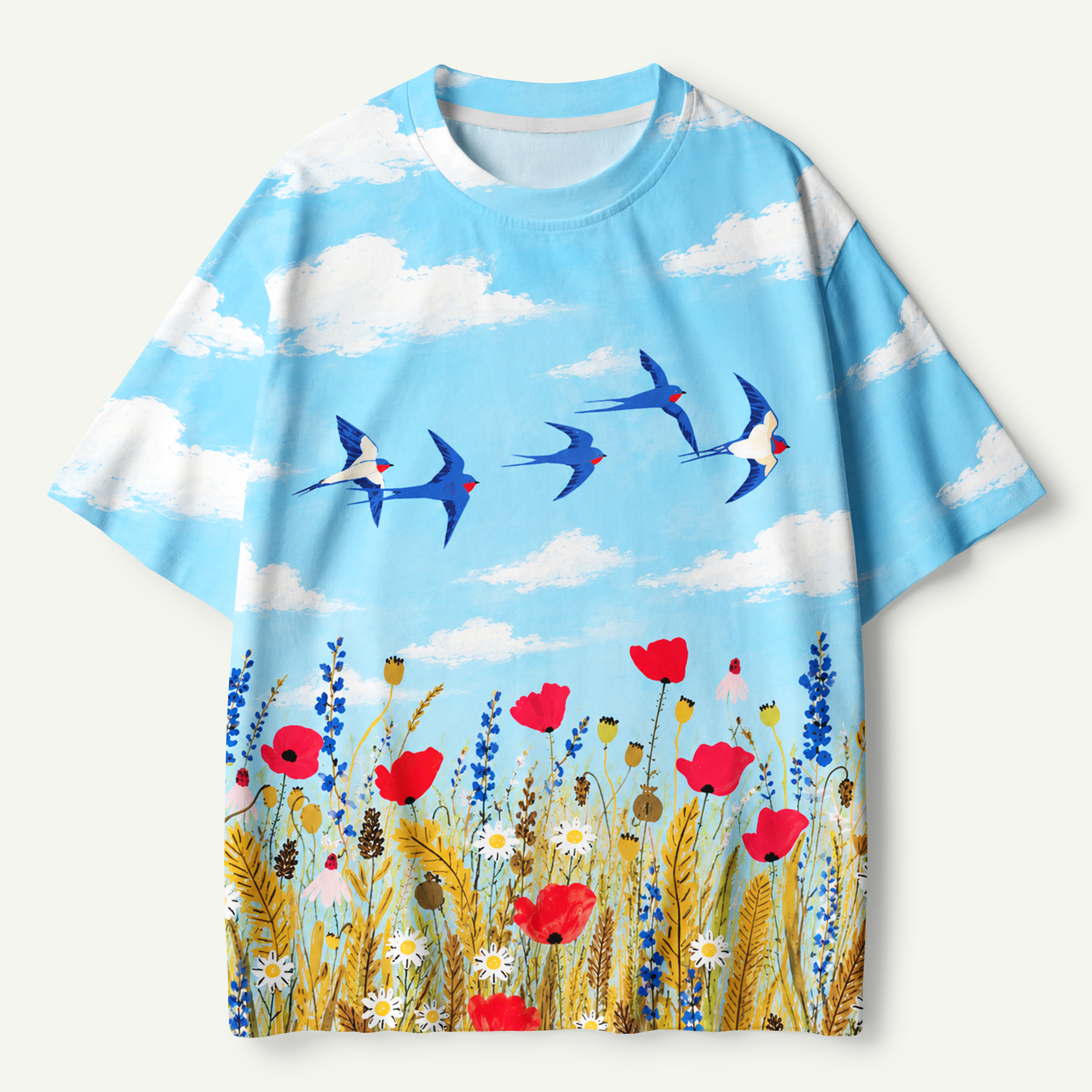 Wildflower Meadow Under Blue Sky Premium Pure Cotton Tee