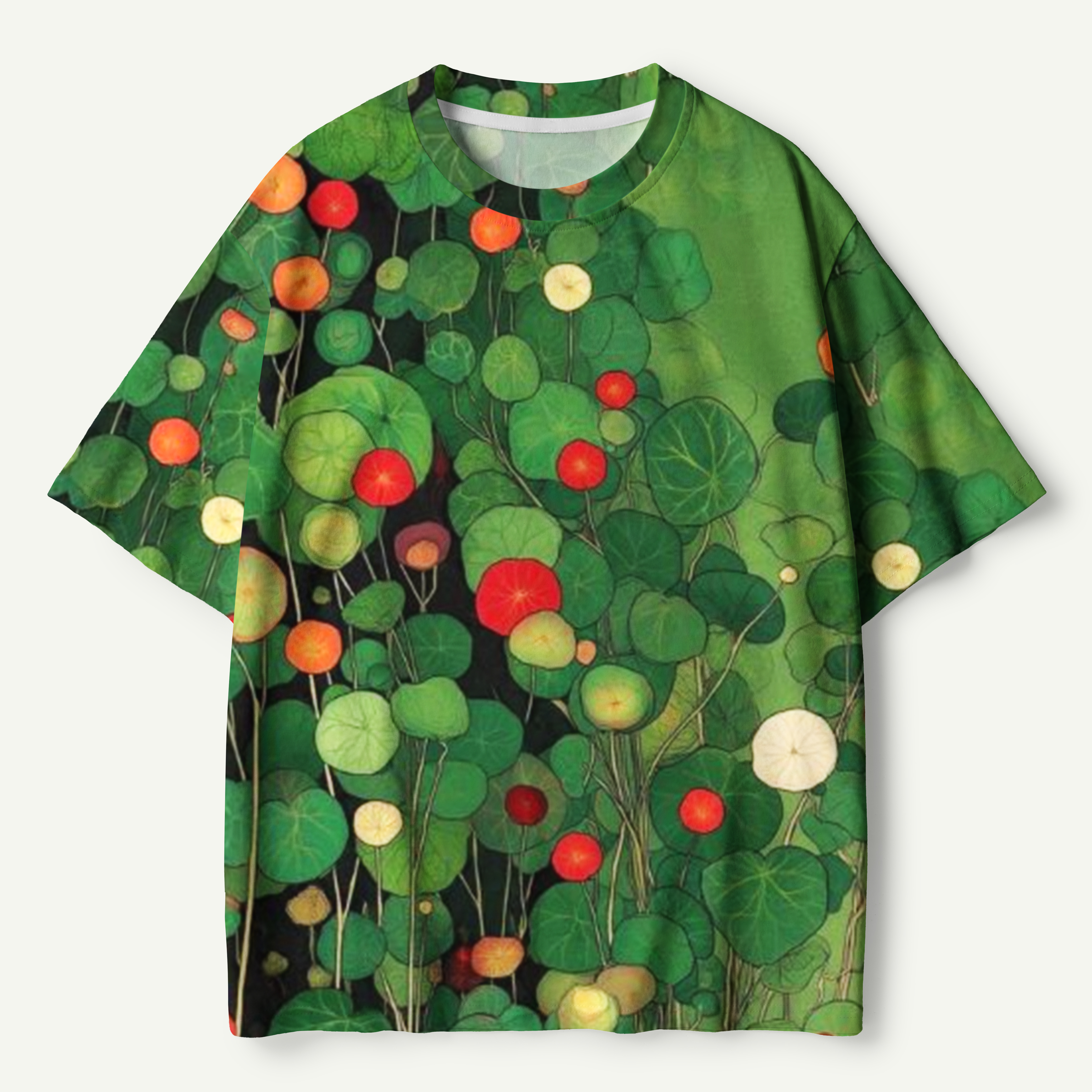 Green Botanical Discs And Red Berries Premium Pure Cotton Tee