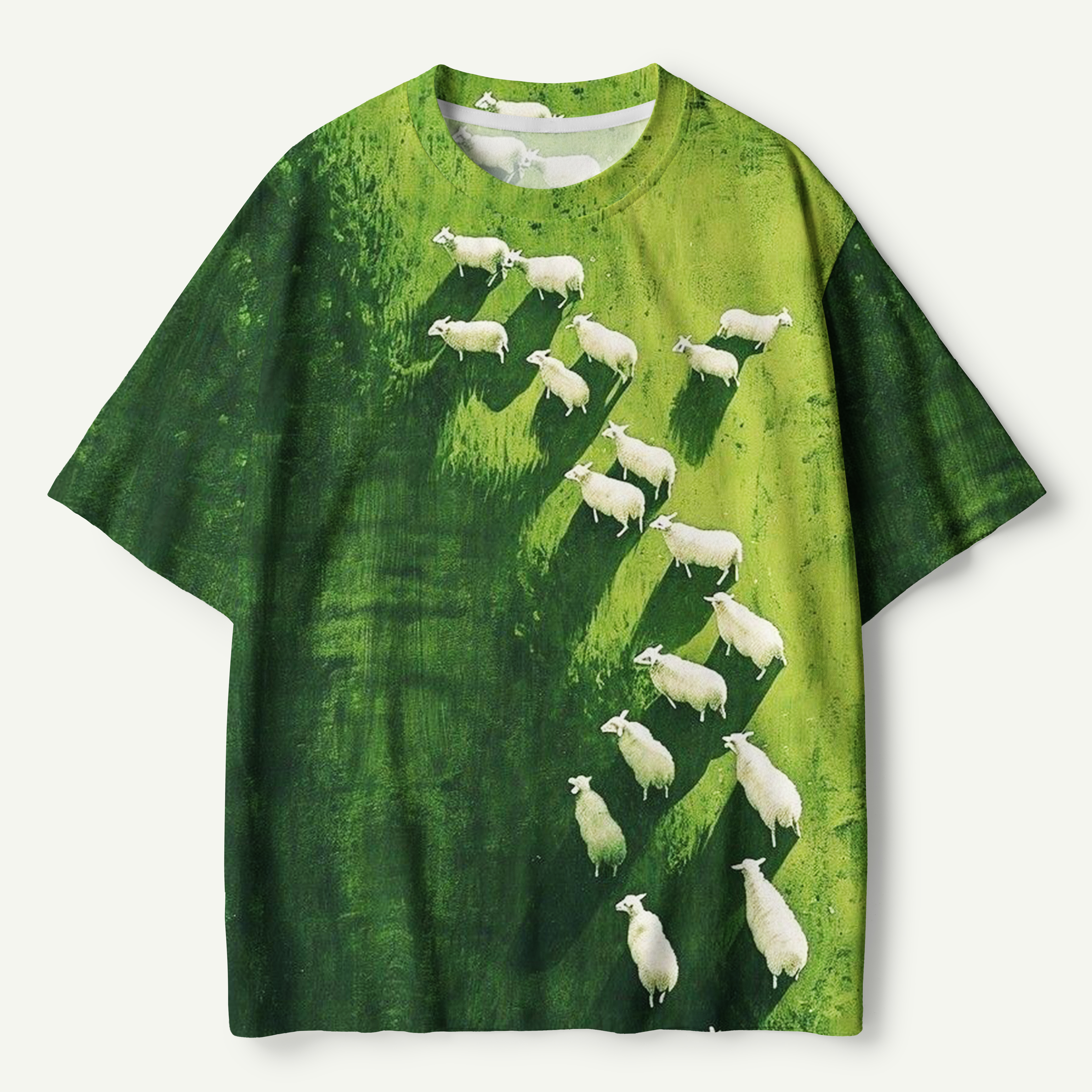 Sheep Crossing Green Hillside Premium Pure Cotton Tee