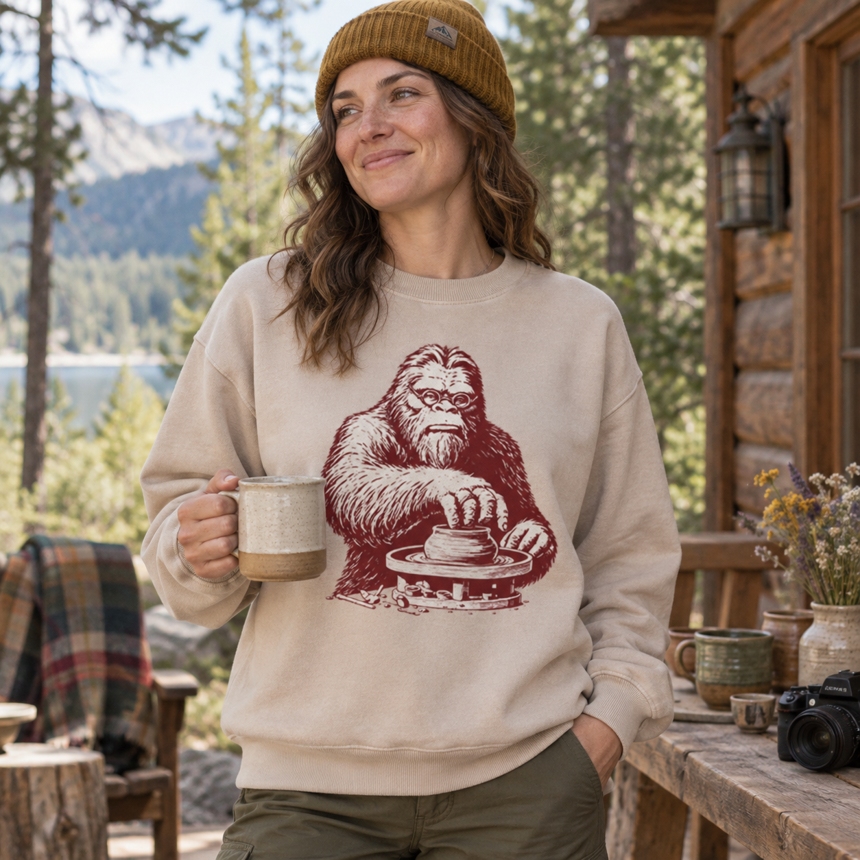 Bigfoot Ceramic Artist Pottery Wheel Craft Design Washed Sweatshirts