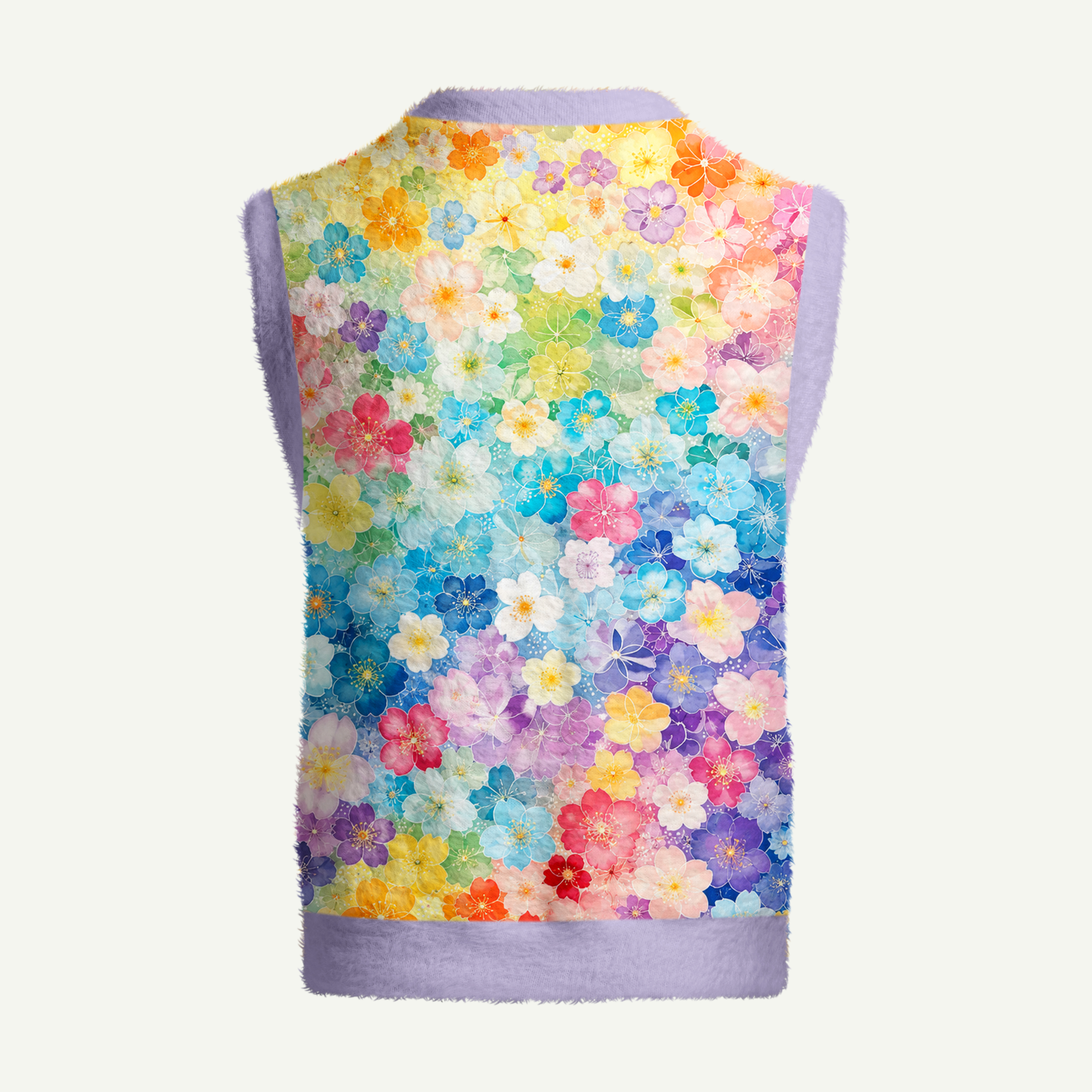 Rainbow Blossom Flower Garden Women's Fuzzy Vest Sweater