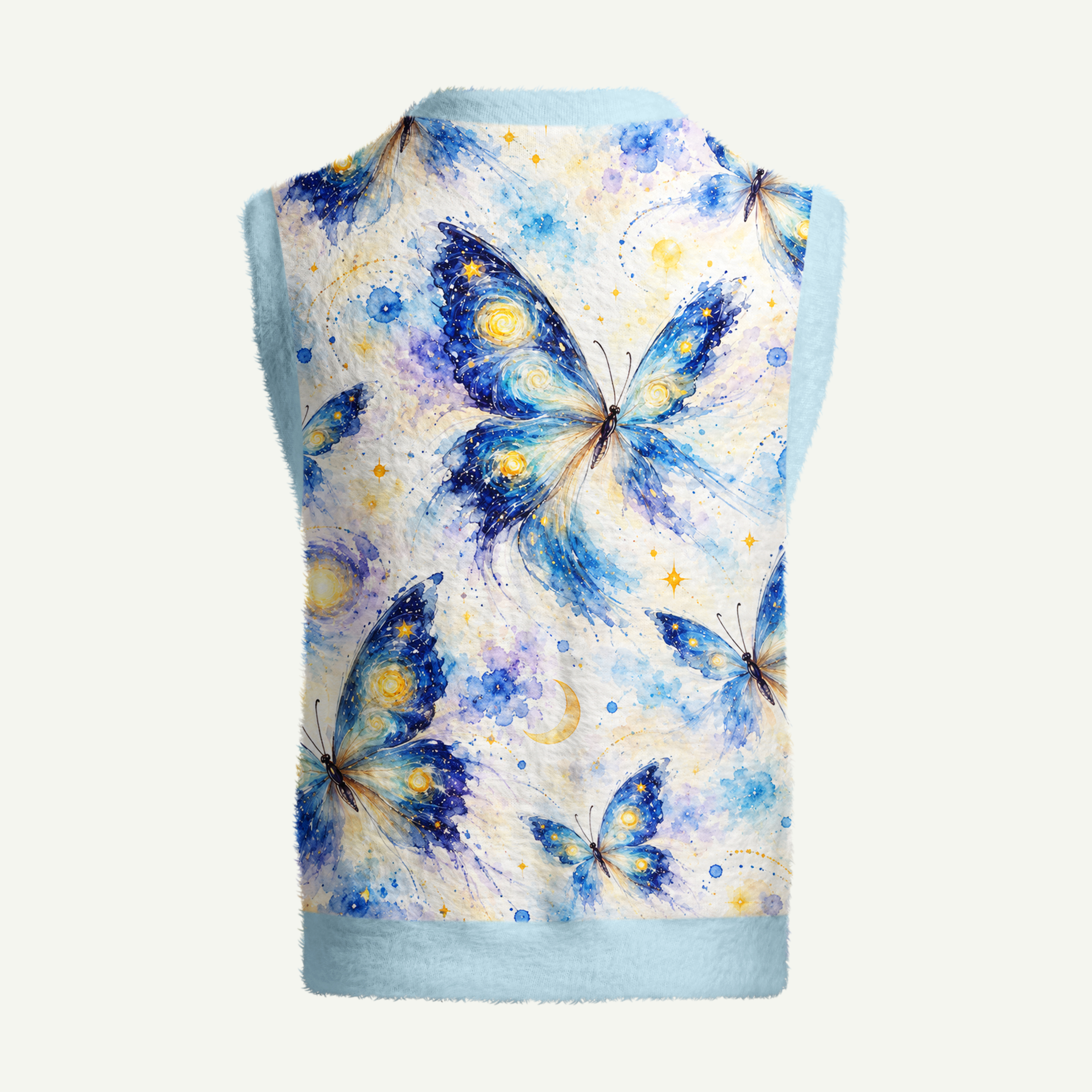 Galaxy Butterfly Moonlit Sky Women's Fuzzy Vest Sweater