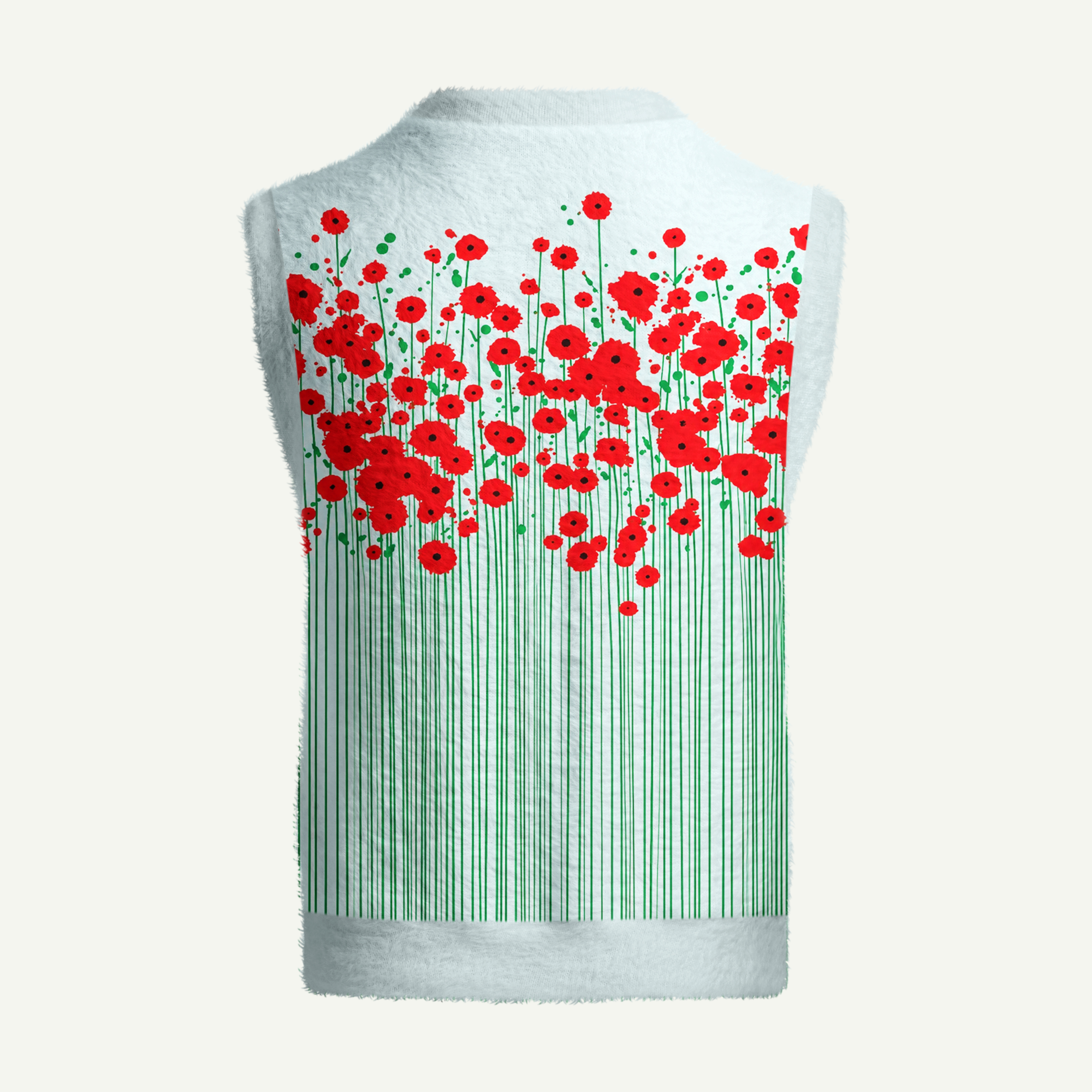 Red Poppy Flower Meadow Women's Fuzzy Vest Sweater