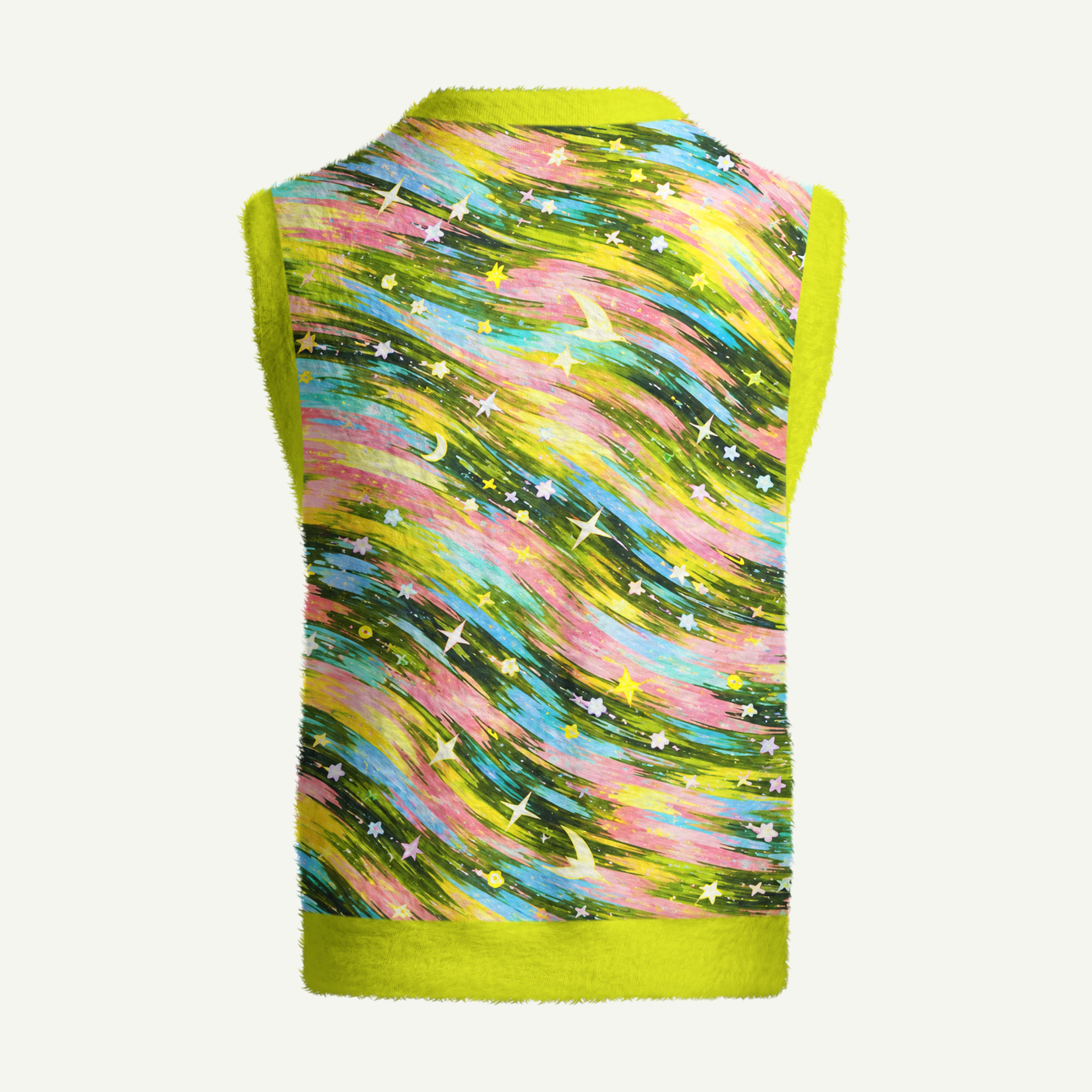 Rainbow Starry Cosmic Waves Women's Fuzzy Vest Sweater