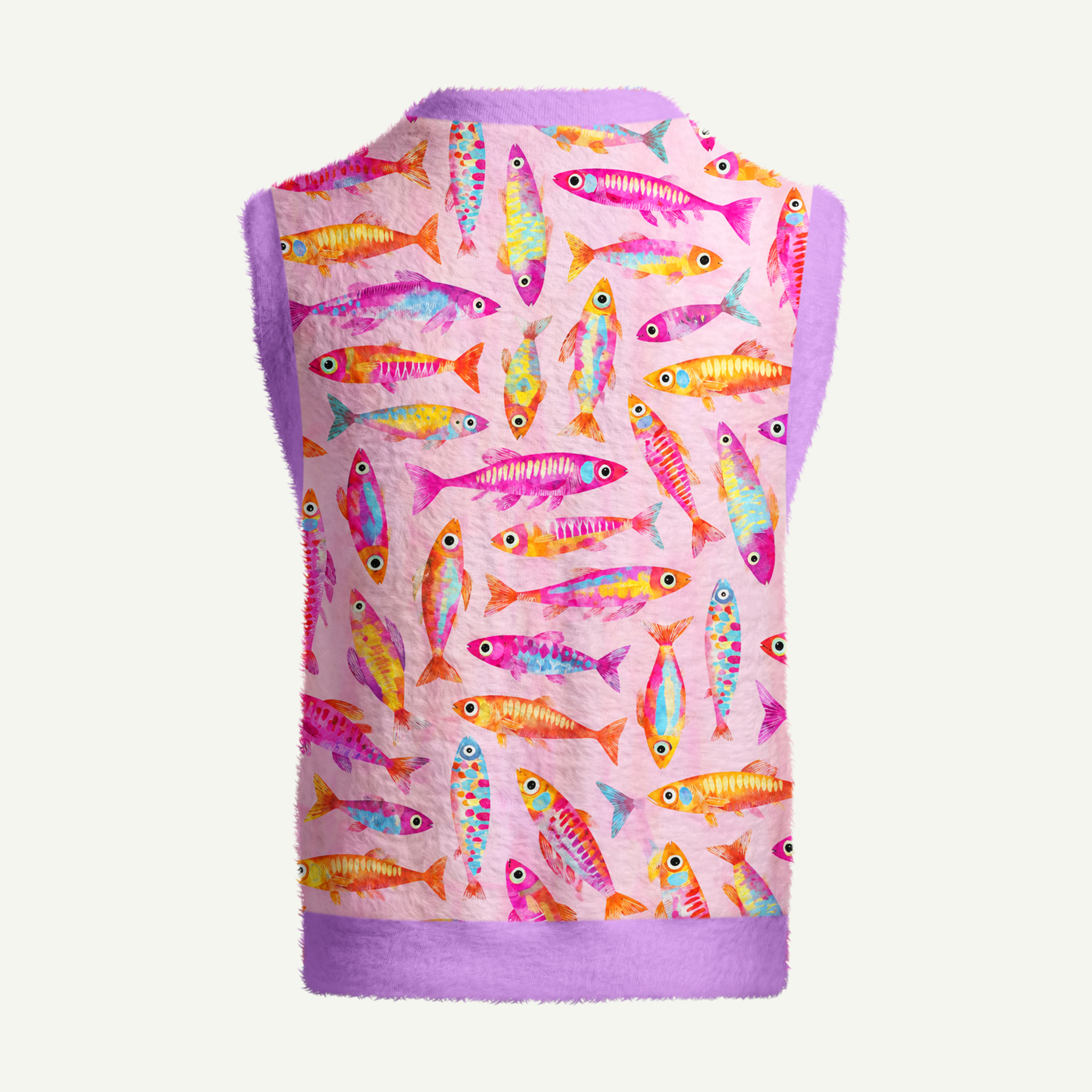 Colorful Tropical Fish Parade Women's Fuzzy Vest Sweater