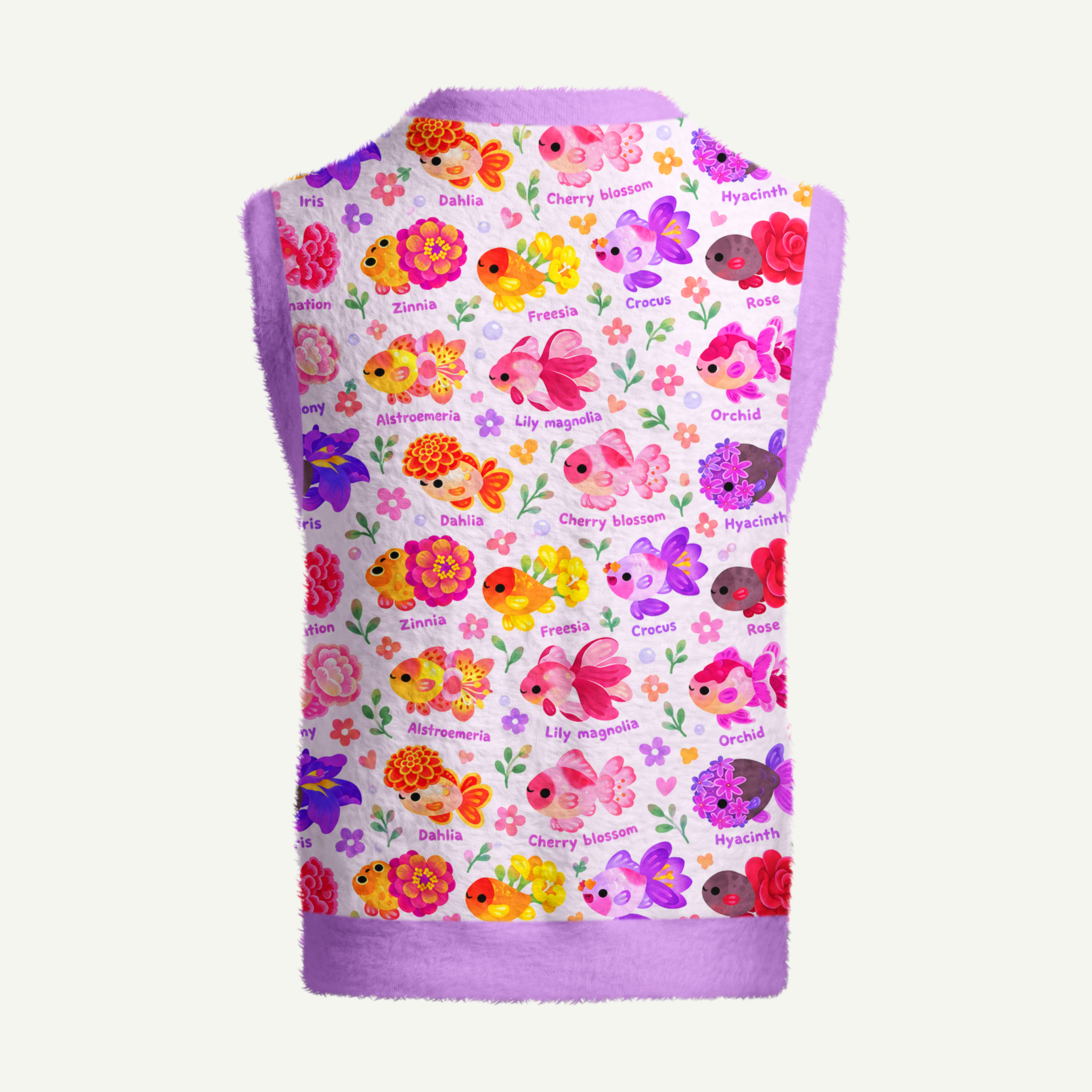 Floral Koi Bloom Garden Women's Fuzzy Vest Sweater