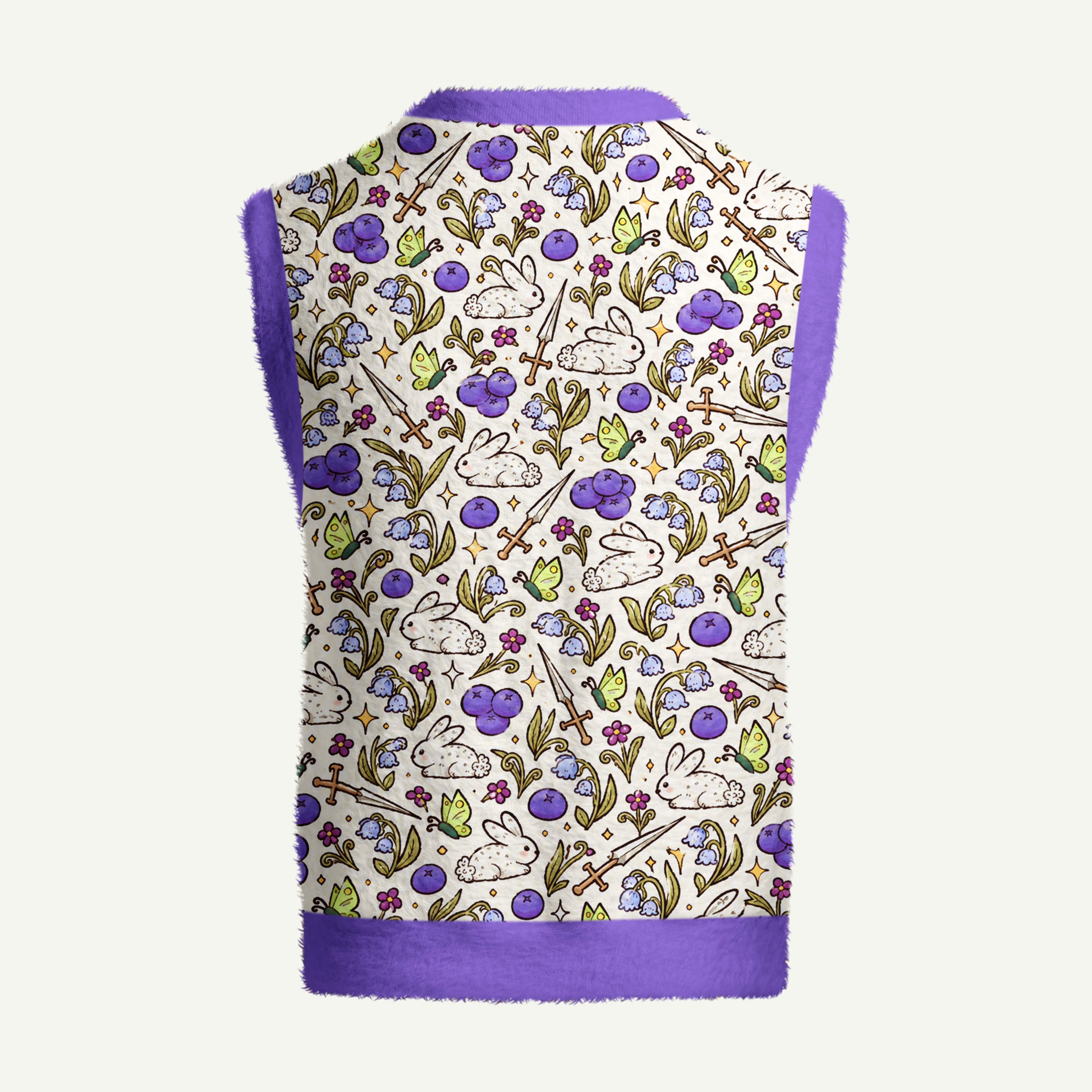 Blueberry Garden Rabbit Fantasy Adventure Women's Fuzzy Vest Sweater