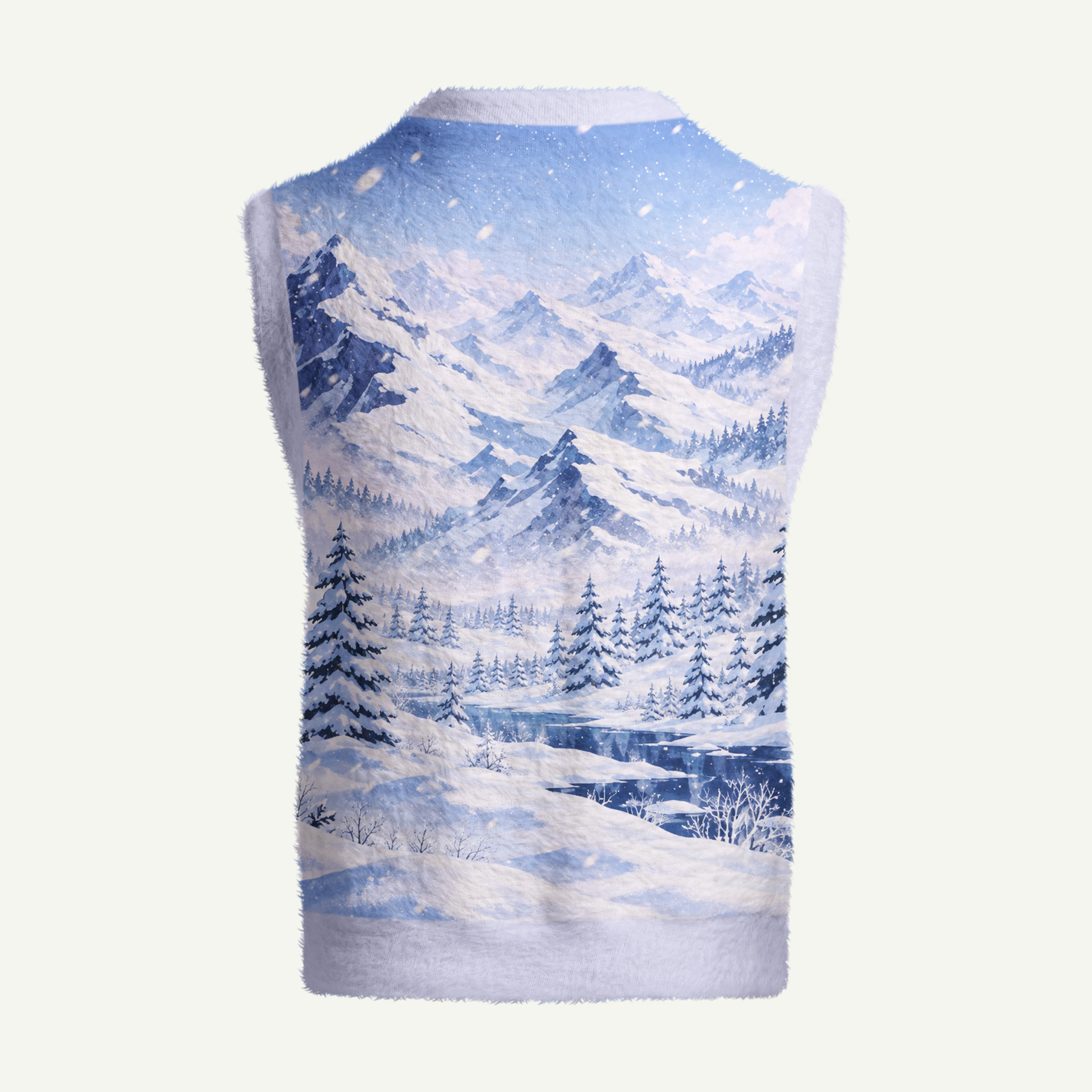 Snowy Mountain Winter Wilderness Women's Fuzzy Vest Sweater