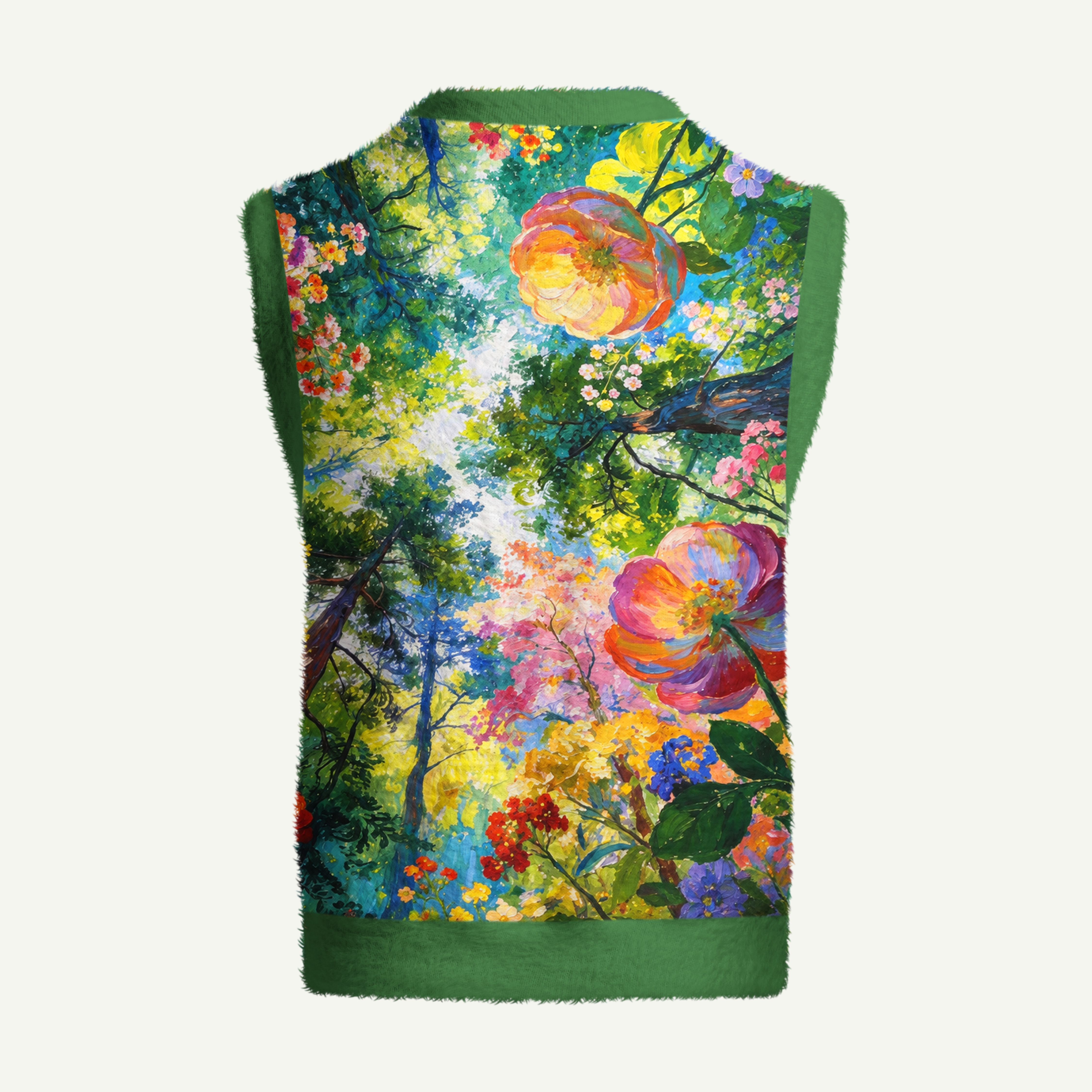 Sunlit Forest Canopy Wildflower Garden Women's Fuzzy Vest Sweater