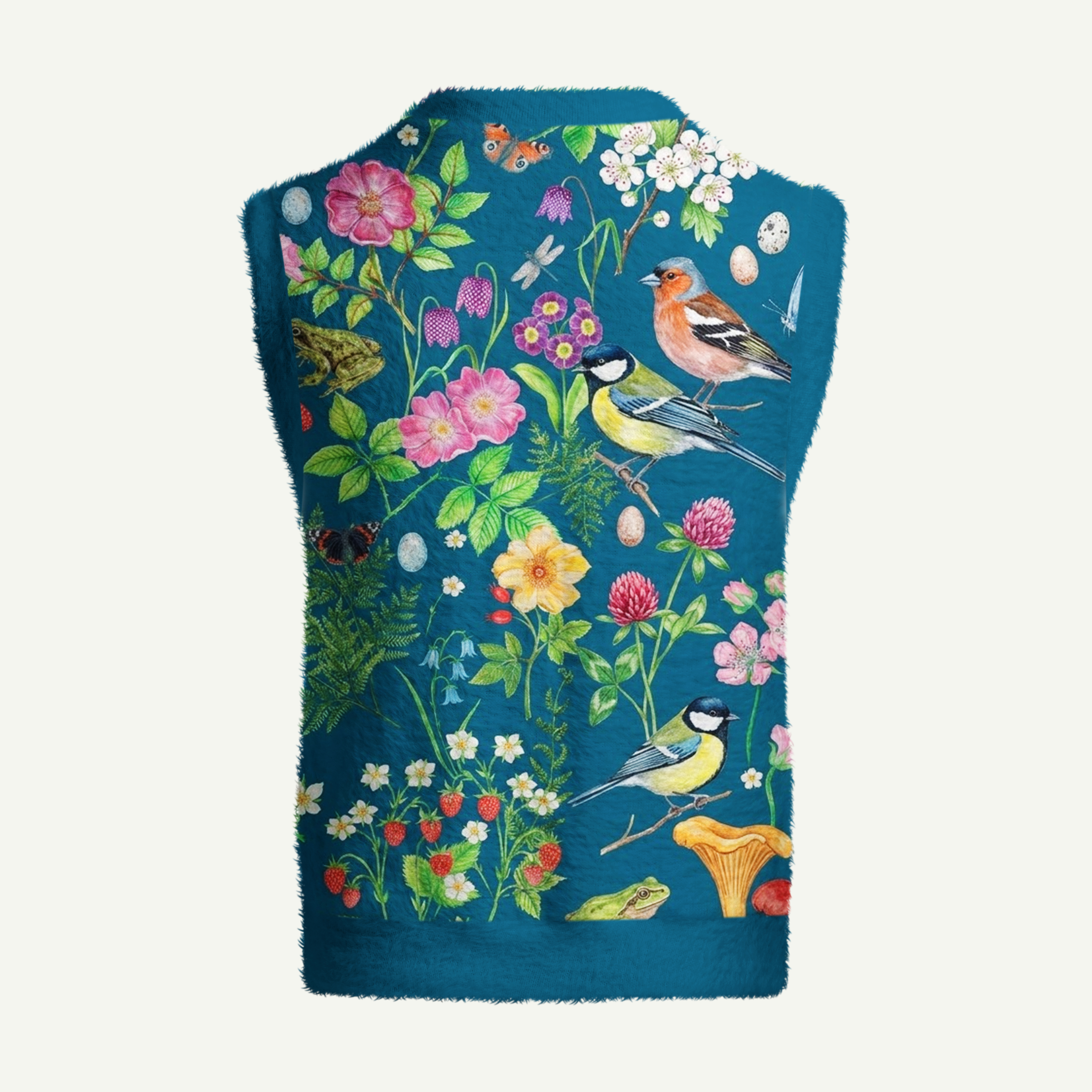 Floral Birds Botanical Nature Women's Fuzzy Vest Sweater