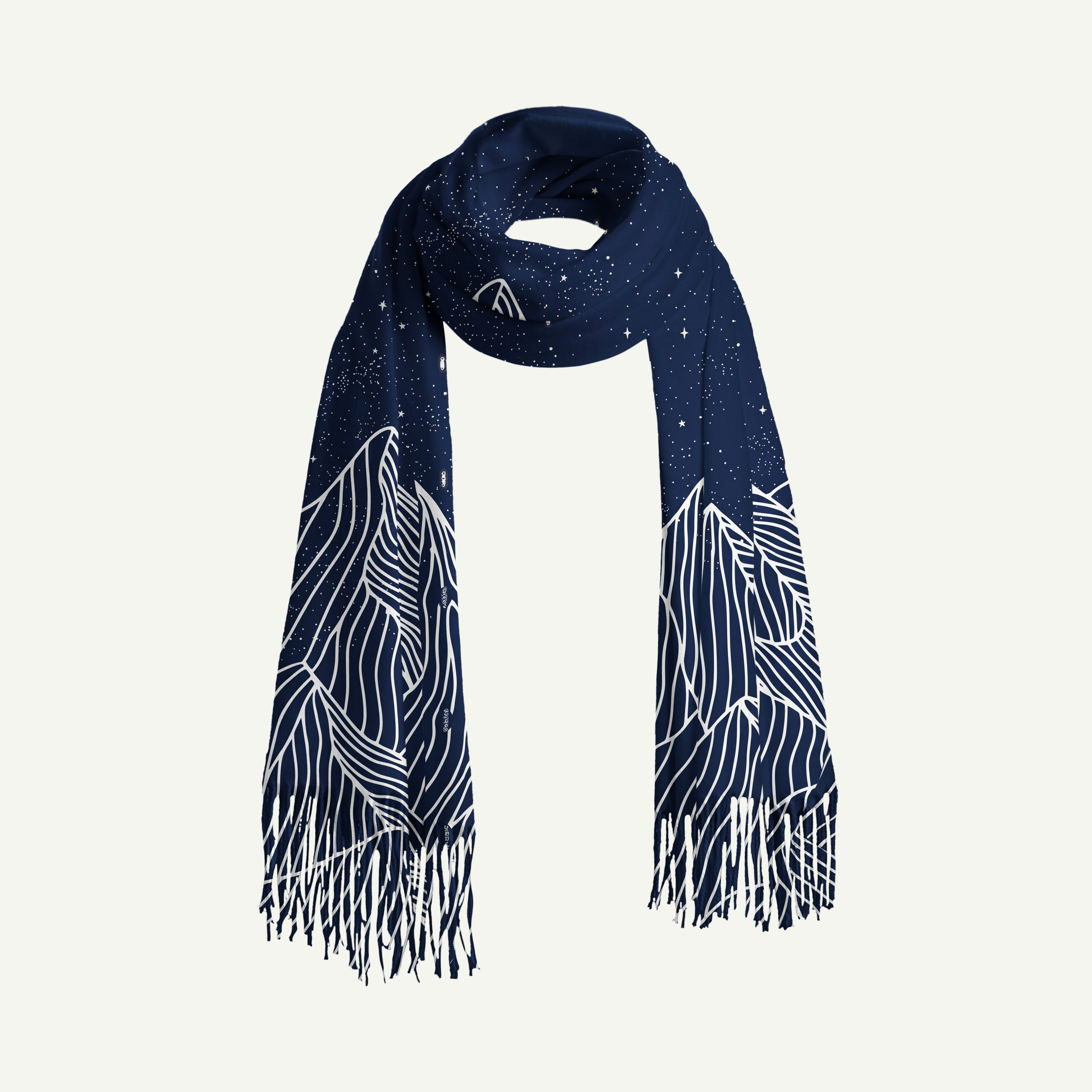 Alpine Etching Long Cashmere Scarf with Tassels