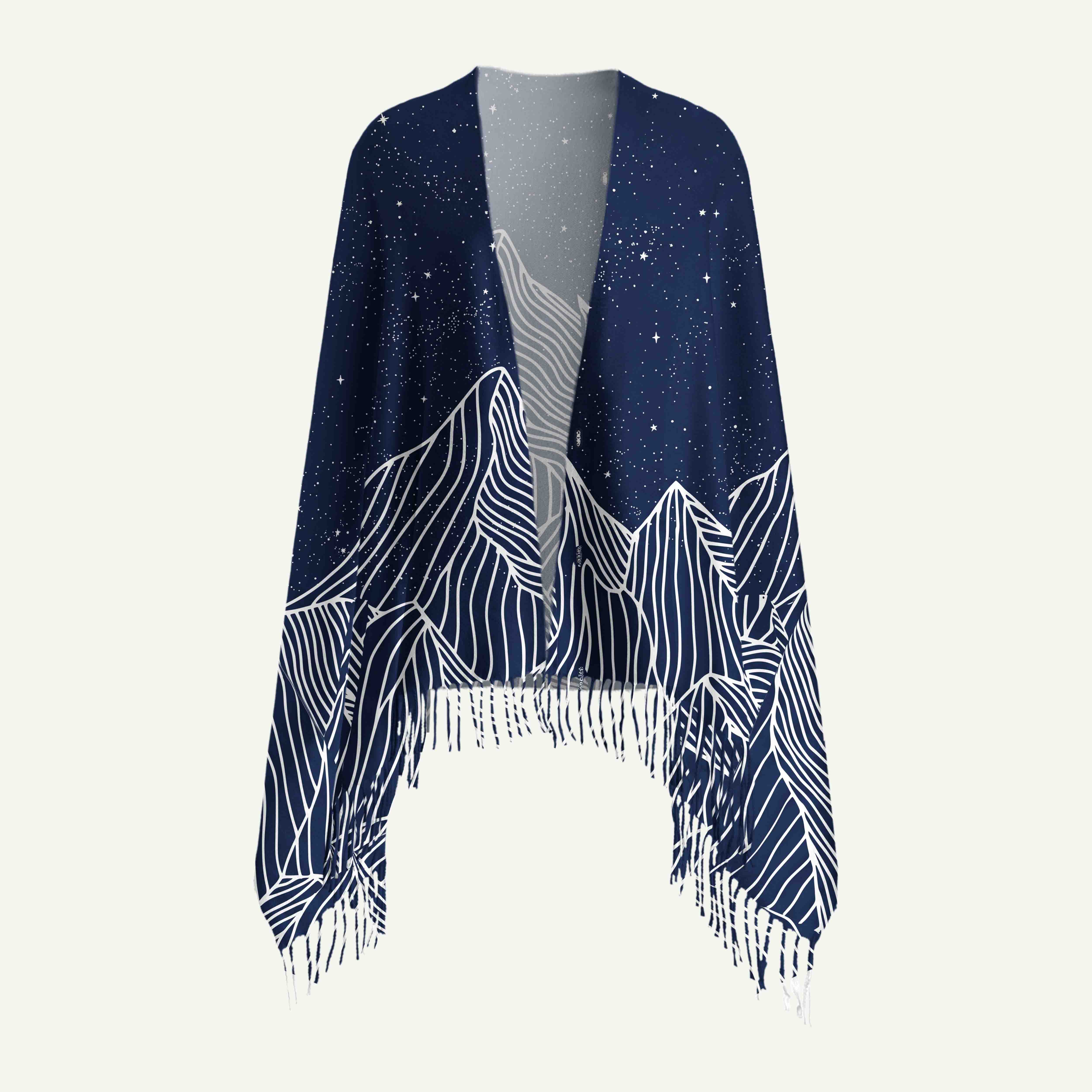 Alpine Etching Long Cashmere Scarf with Tassels