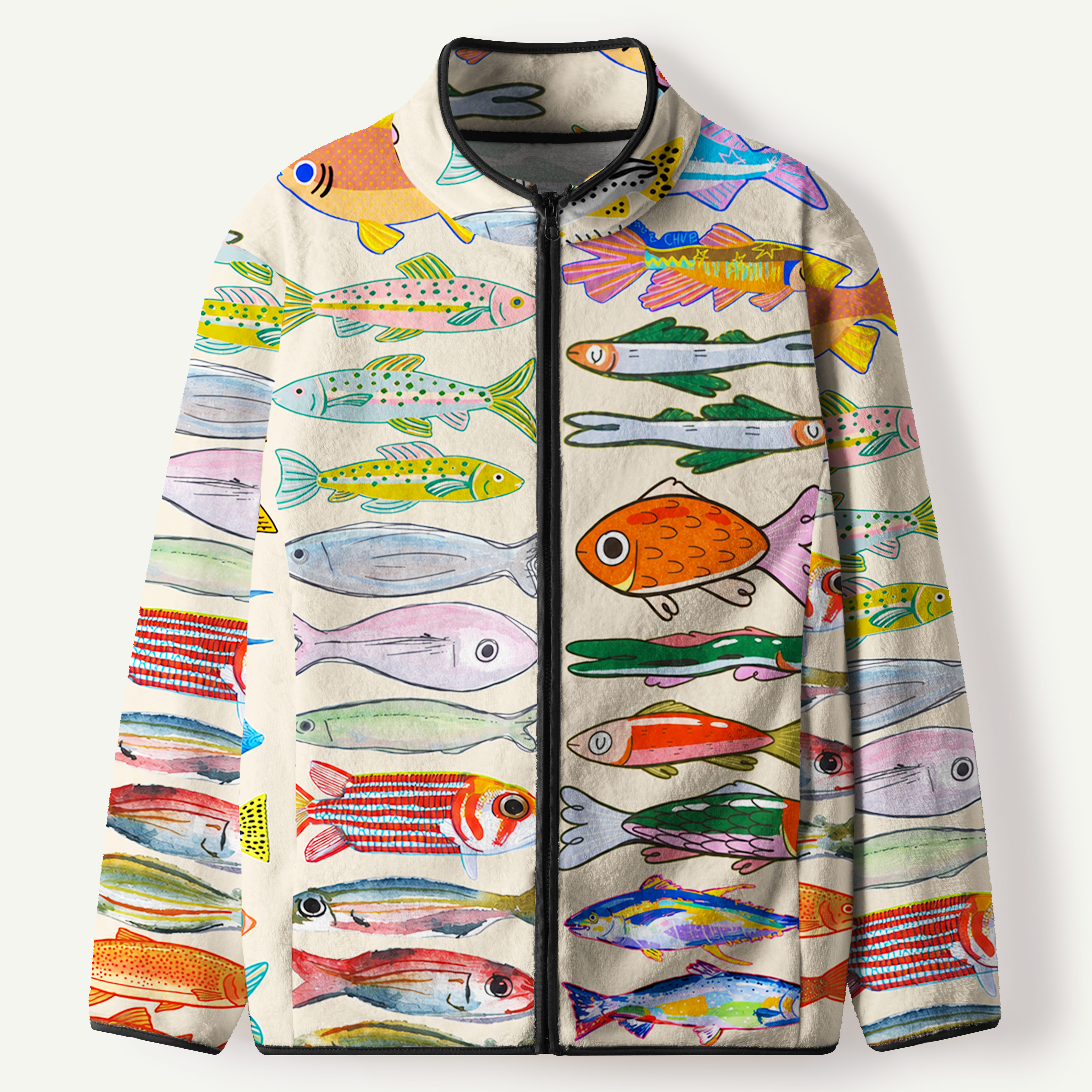Colorful Fish Species Collection Women's Flannel Zip Front Cardigan