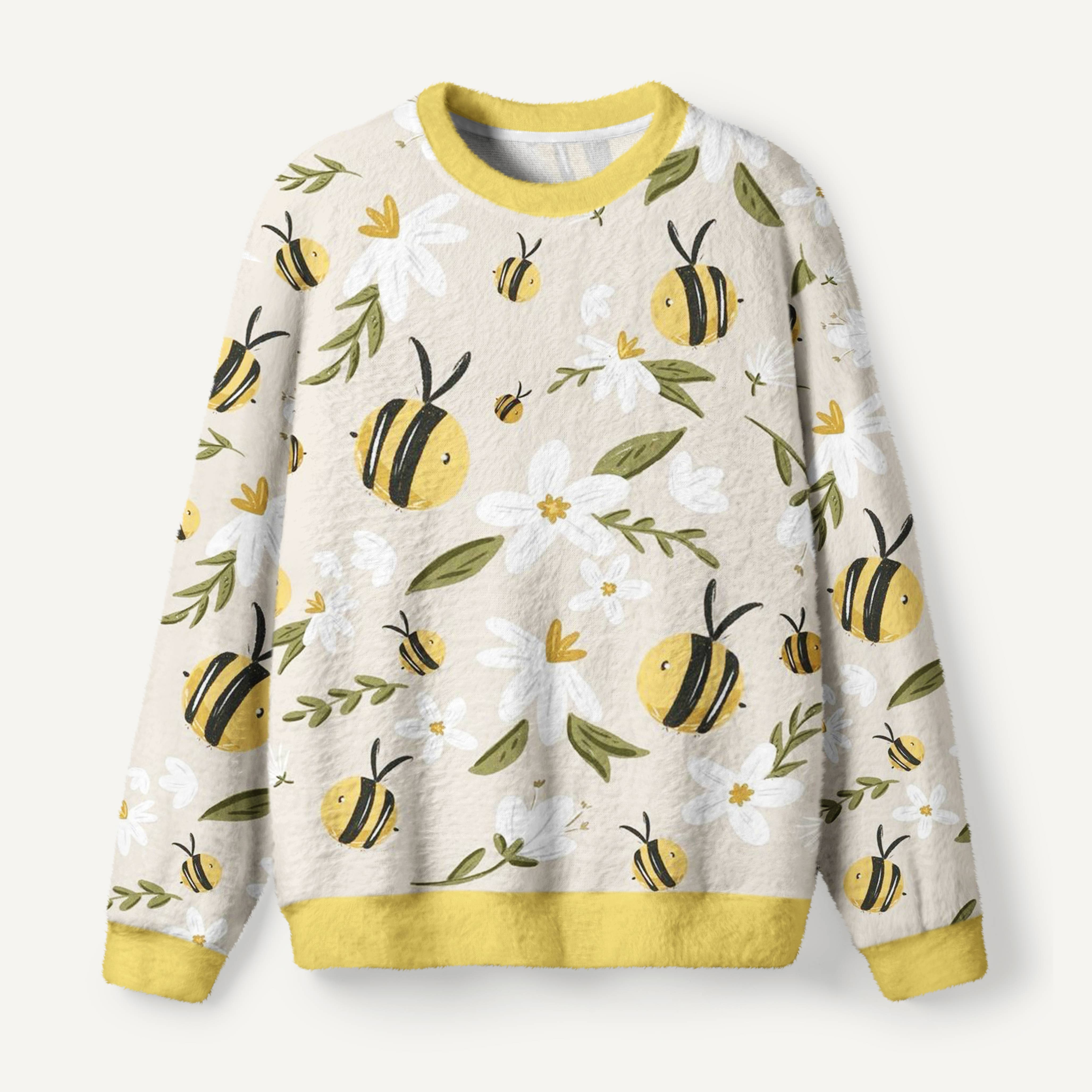 Bees And White Flower Garden Ugly Fuzzy Fleece Sweatshirt