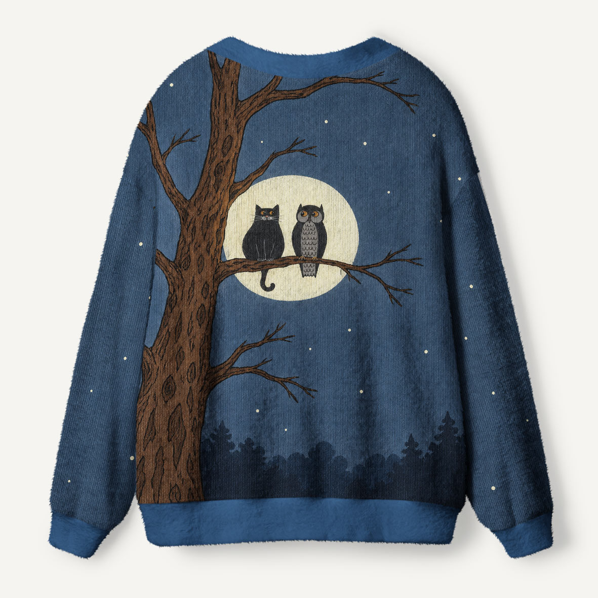 Black Cat And Owl Under The Moon Ugly Cardigan Sweaters