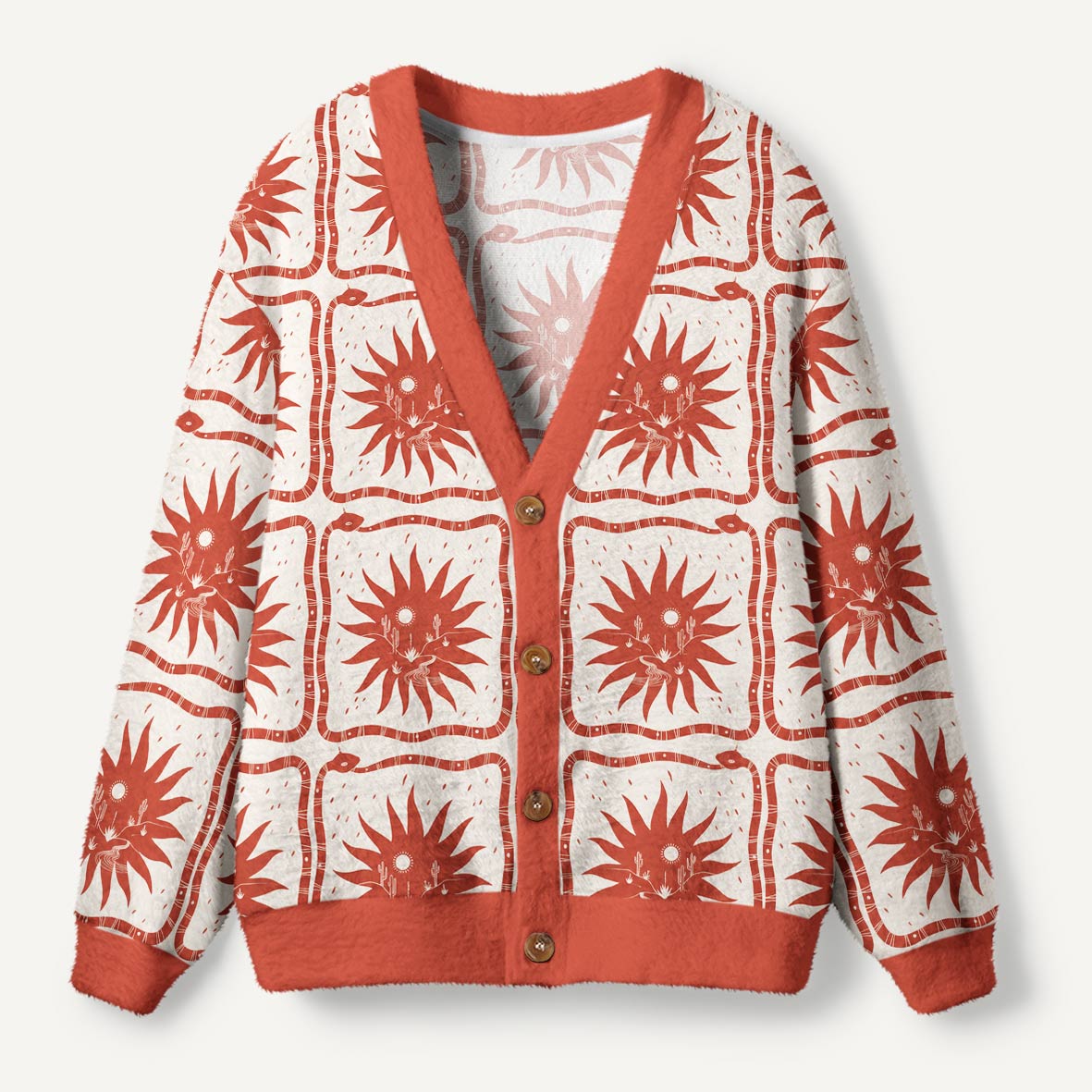 Vintage Desert Sun Snake And Cactus Southwest Landscape Ugly Cardigan Sweaters