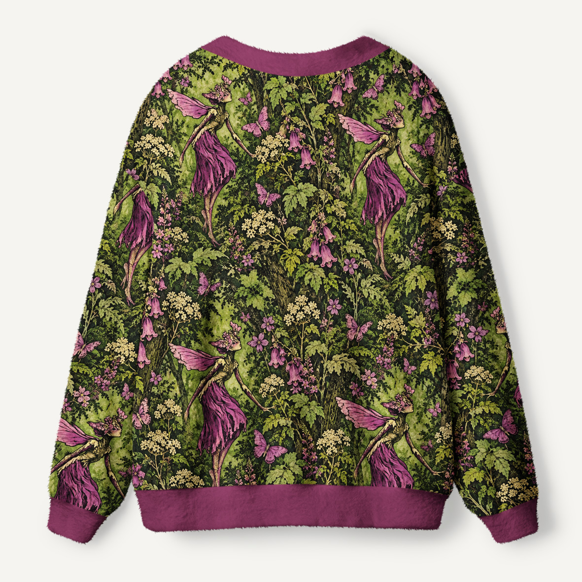 The Fey Purple Forest Fairy And Mystical Butterflies Ugly Cardigan Sweaters