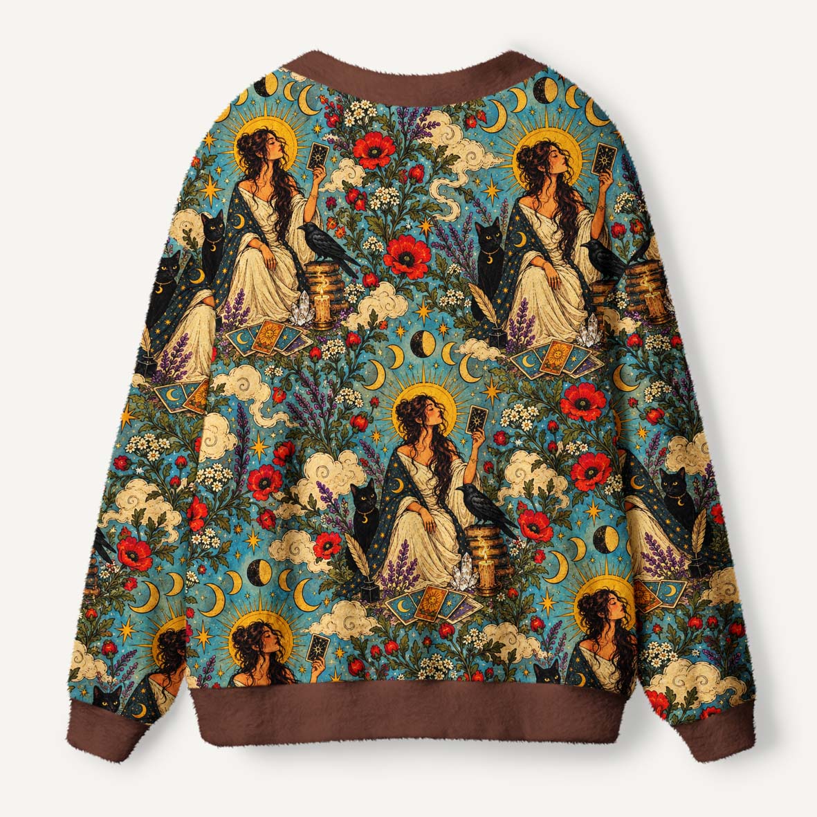 L Intuition Celestial Witch With Black Cat And Raven Tarot Ugly Cardigan Sweaters