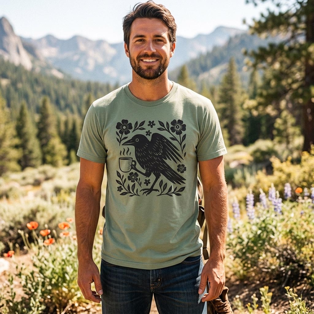 Coffee Crow Folk Art T-Shirt