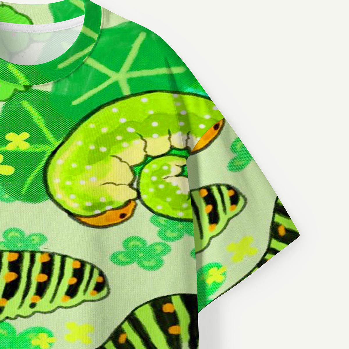 Cute Caterpillar & Leaf Pattern Premium Eco Tee