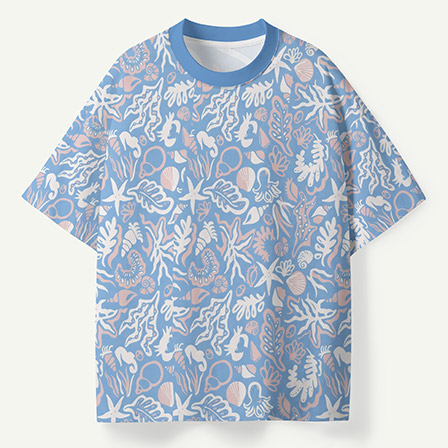 Pastel Seashell Starfish Coastal Ocean Pattern Premium Pure Cotton Tee